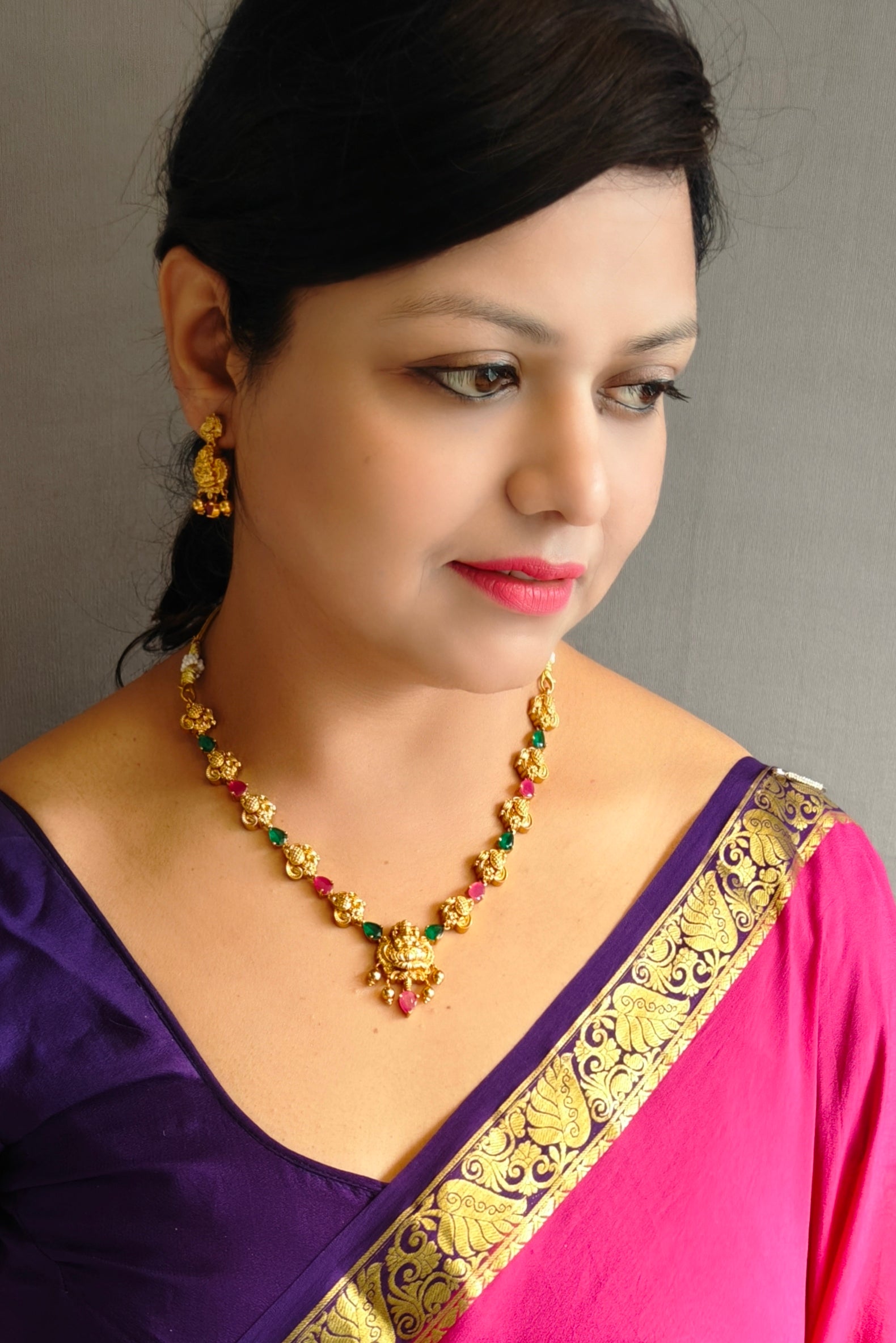 Premium Sayara Collection Elegant Ruby & emerald Necklace Set with Laxmi