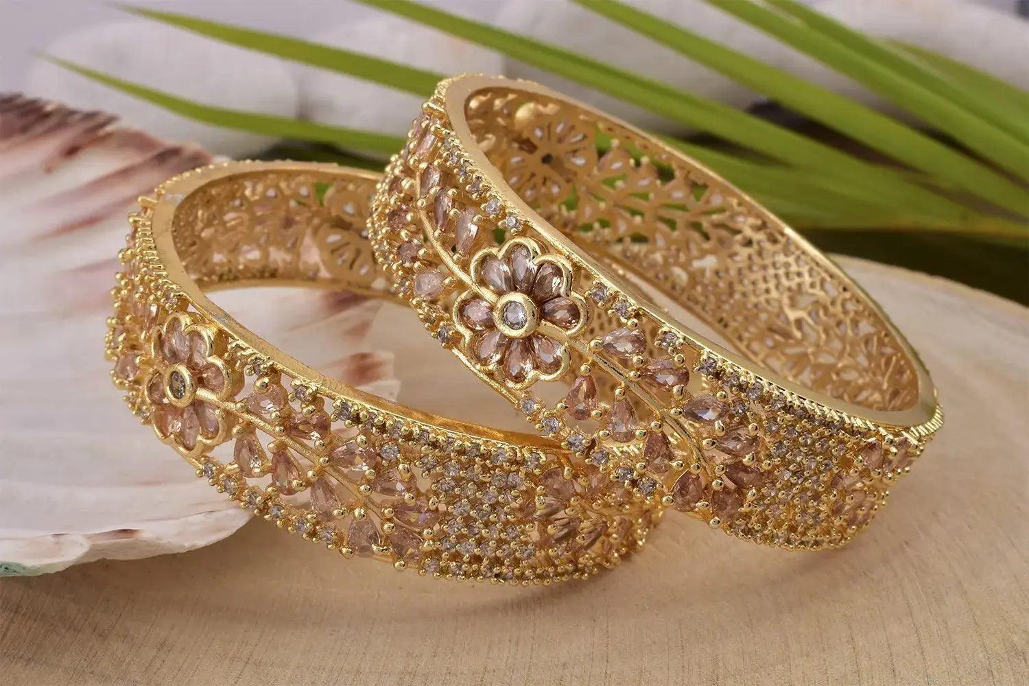 Jeeva Collection LCT Stones Floral Broad Bangles Set of 2 bangles B2AB08-724-1282A