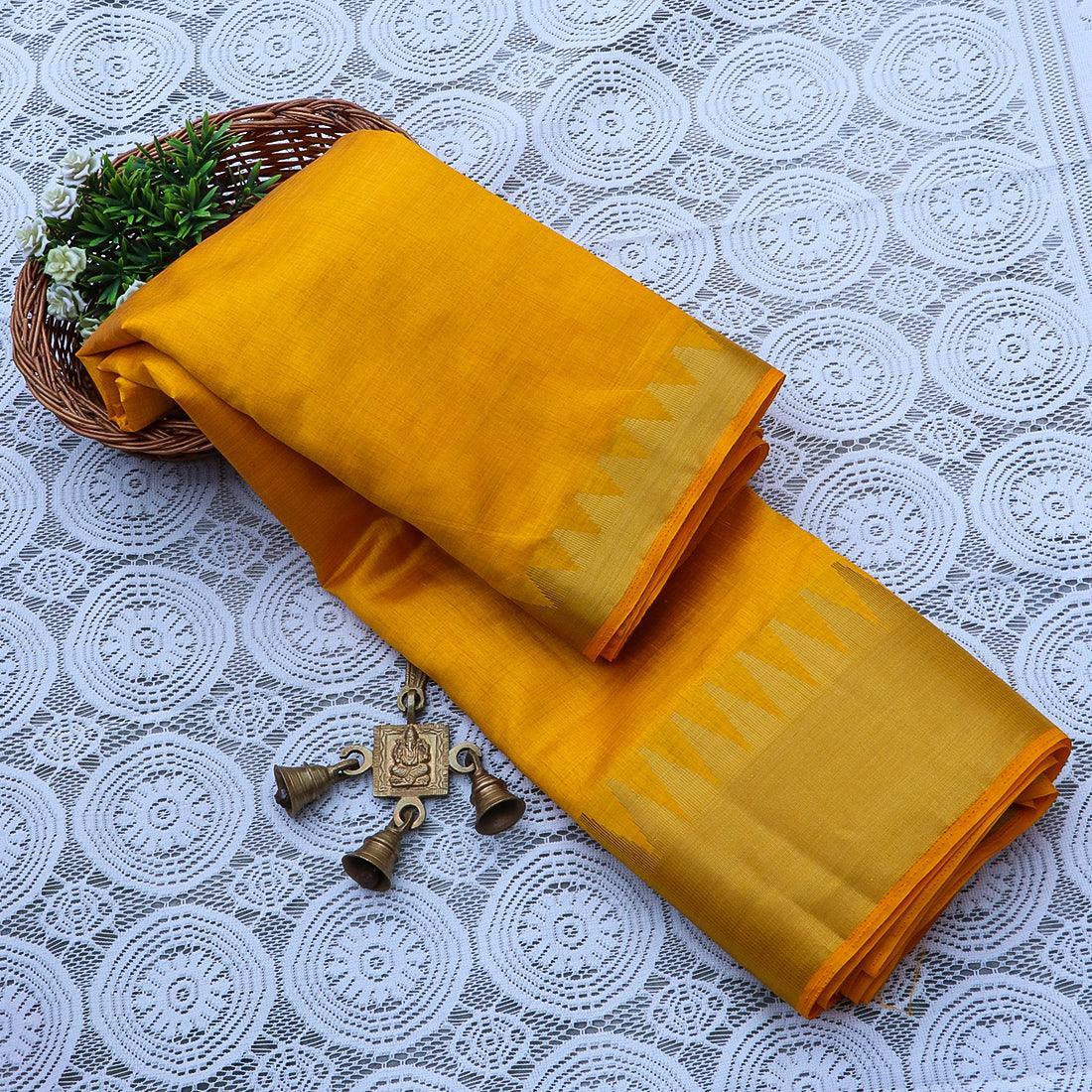 Kanchipuram Mysore Raw Semi-silk saree with Large temple Border 14552N - Griiham