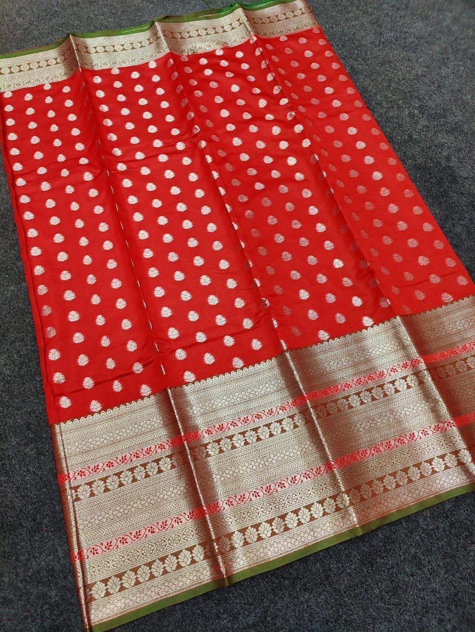 Kanjivaram saree of PURE Traditional round Smart Contrast border 15564N-1 - Griiham