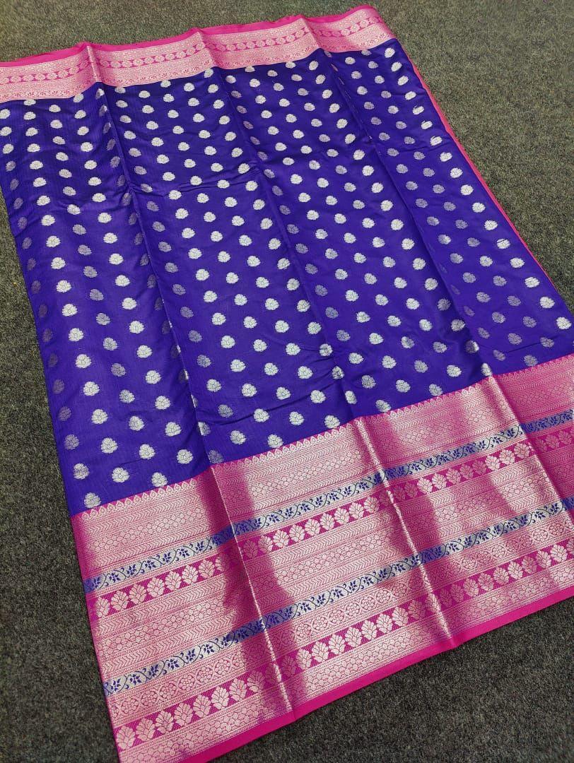 Kanjivaram saree of PURE Traditional round Smart Contrast border 15564N-1 - Griiham