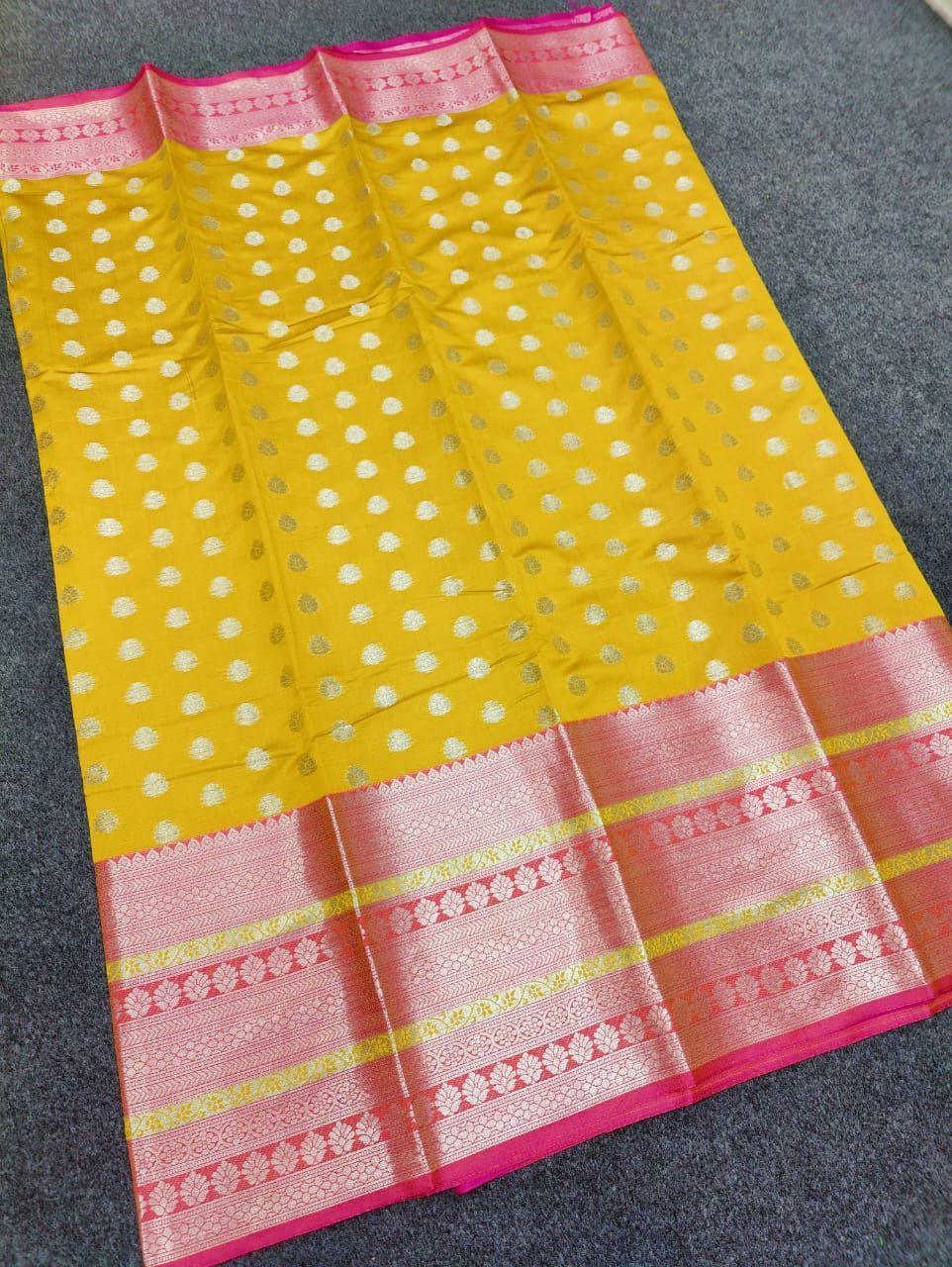 Kanjivaram saree of PURE Traditional round Smart Contrast border 15564N-1 - Griiham