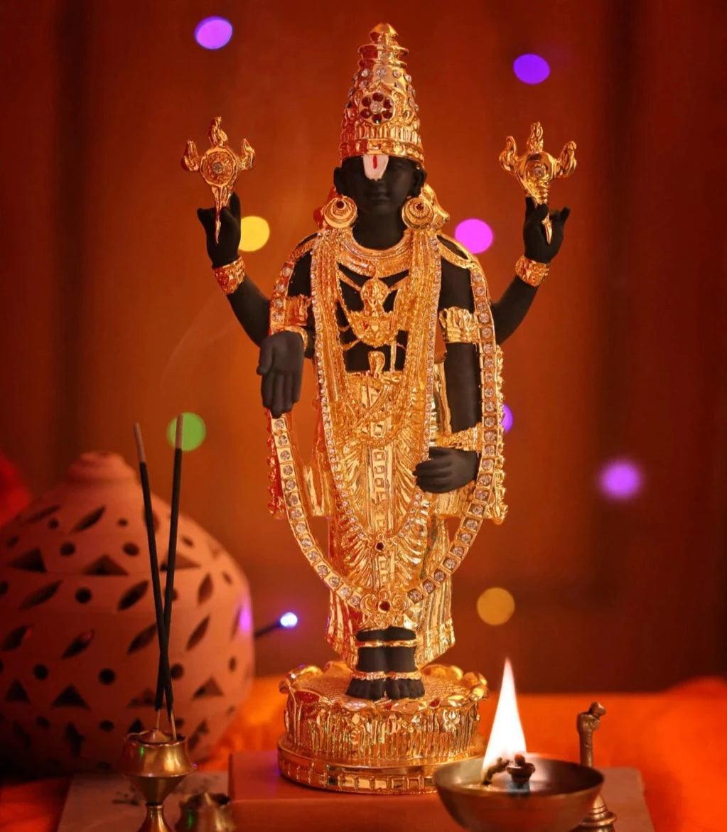 Large size Balaji Gold Plated Marble idol with stones 32cm Height