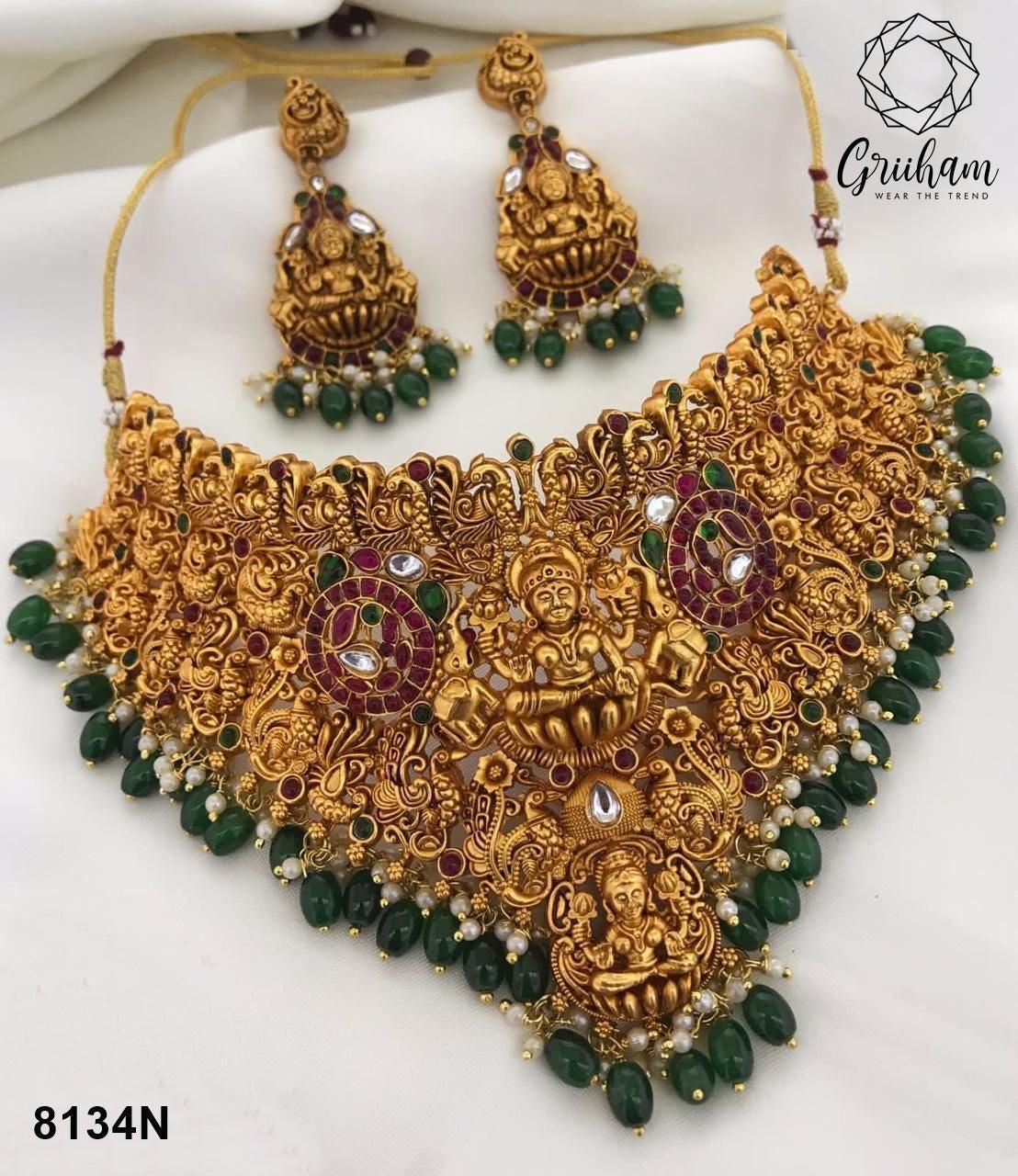 Laxmi Broad choker necklace set 8134N-Necklace Set-Griiham-Griiham