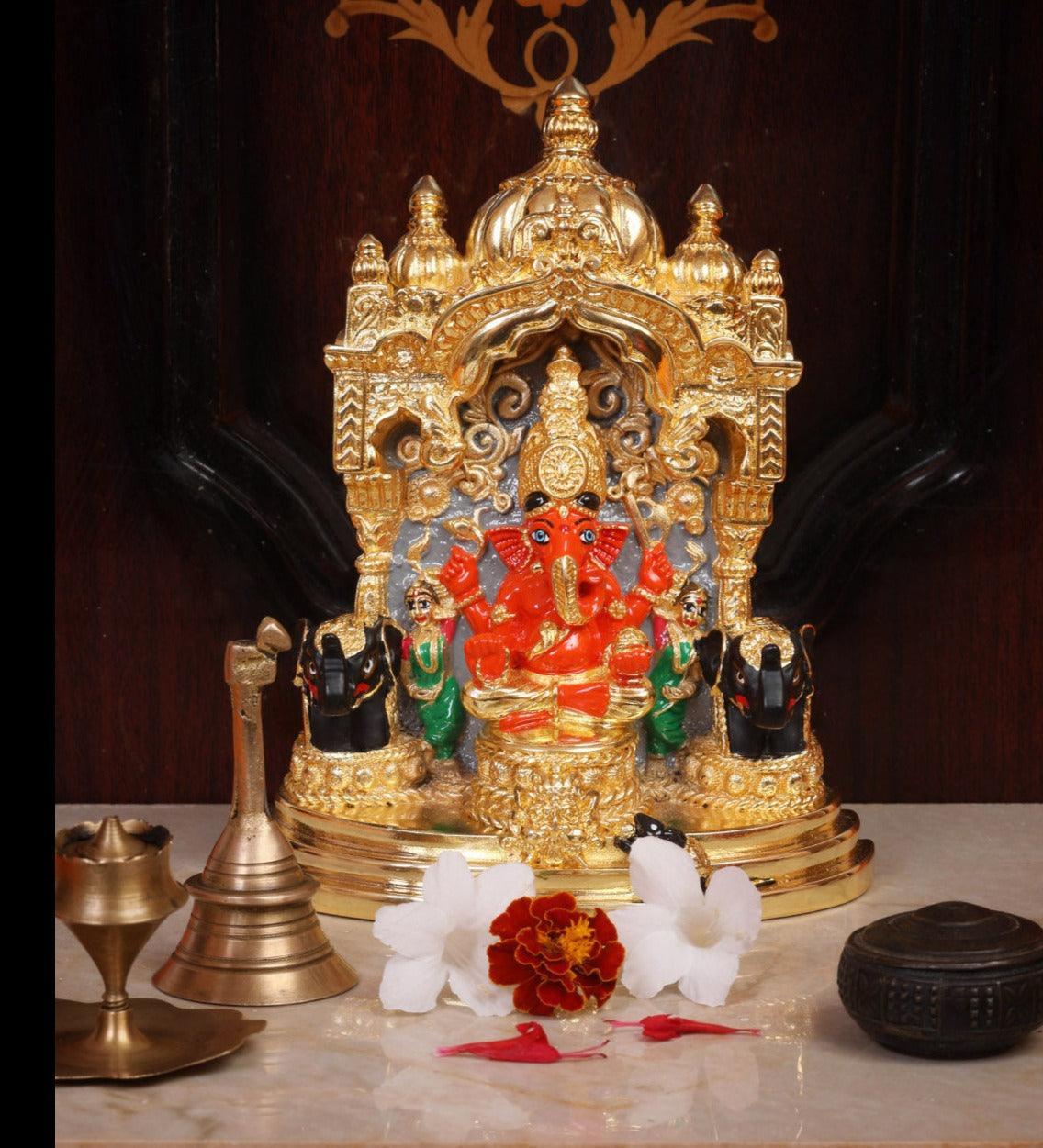 Laxmi Gold Plated Siddhivinayak in the temple exact temple image Marble idol 17cm Height