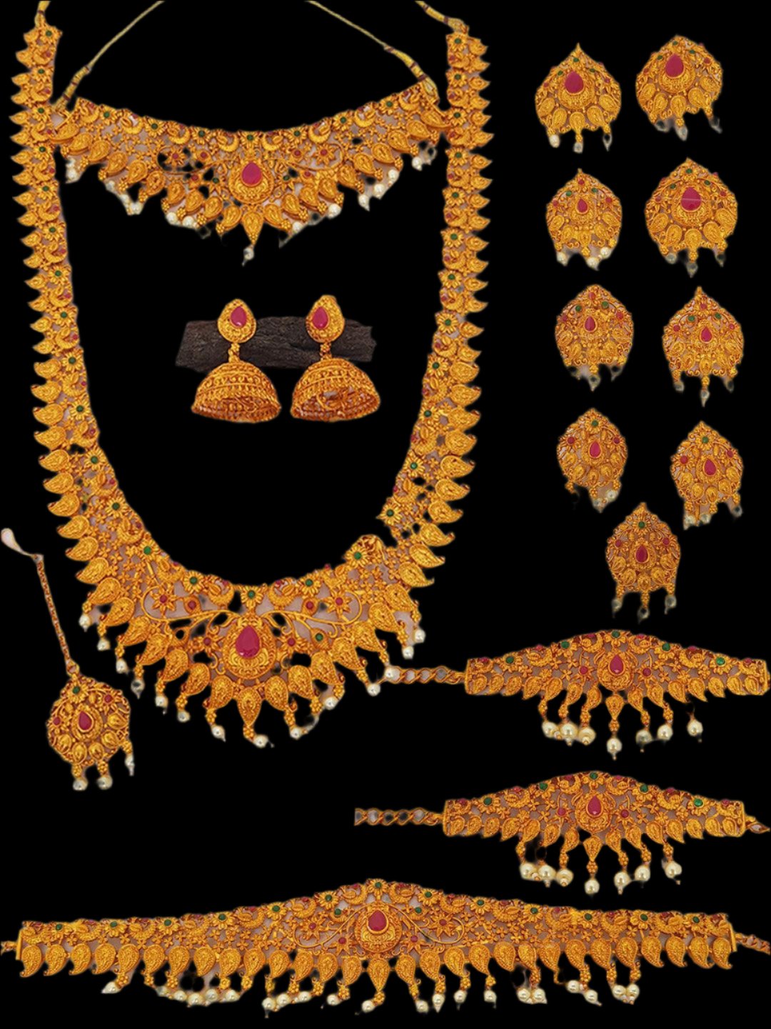 Laxmi Ruby emerald studded Necklace Set Bridal comb