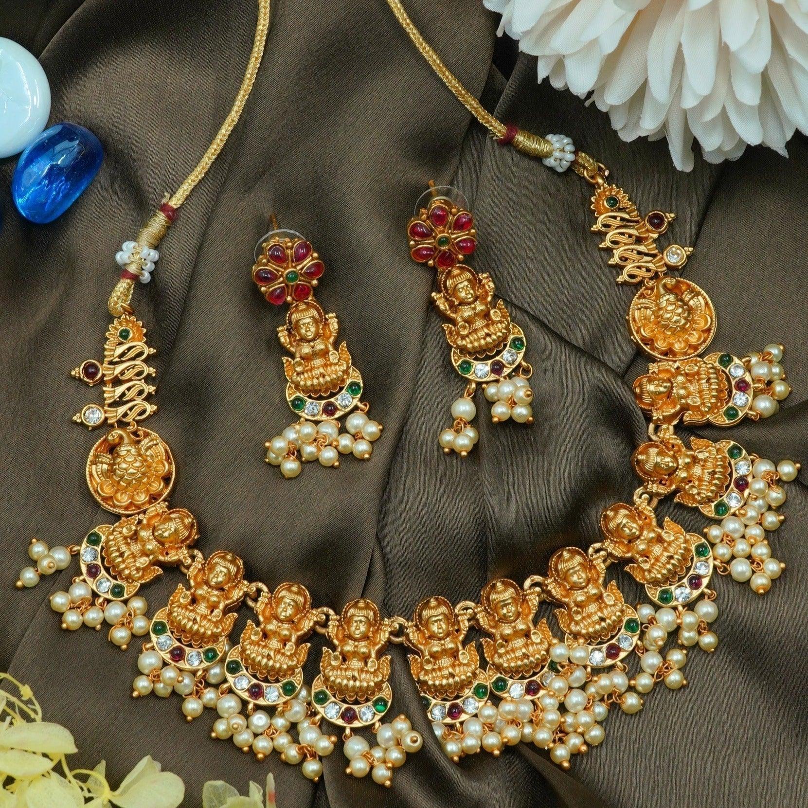 Laxmi design Necklace with pearls hanging Exclusive Designer Necklace 10130N - Griiham