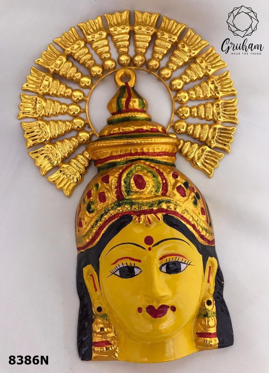 Maha Vara Laxmi Goddess Face German silver plated /Yello enamel painted with Mukut