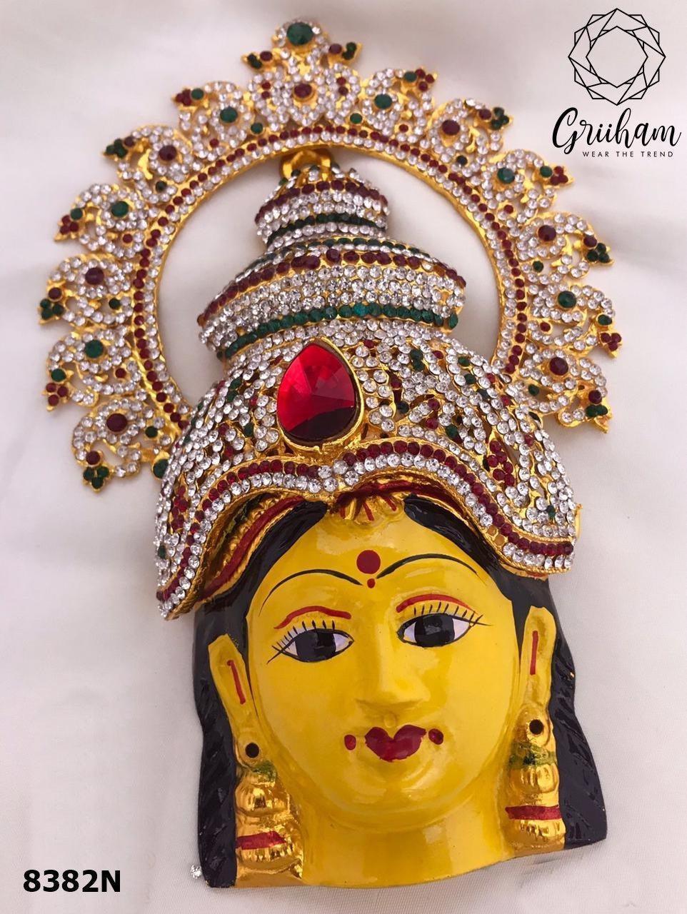 Maha Vara Laxmi Goddess Face German silver plated /Yello enamel painted with Mukut