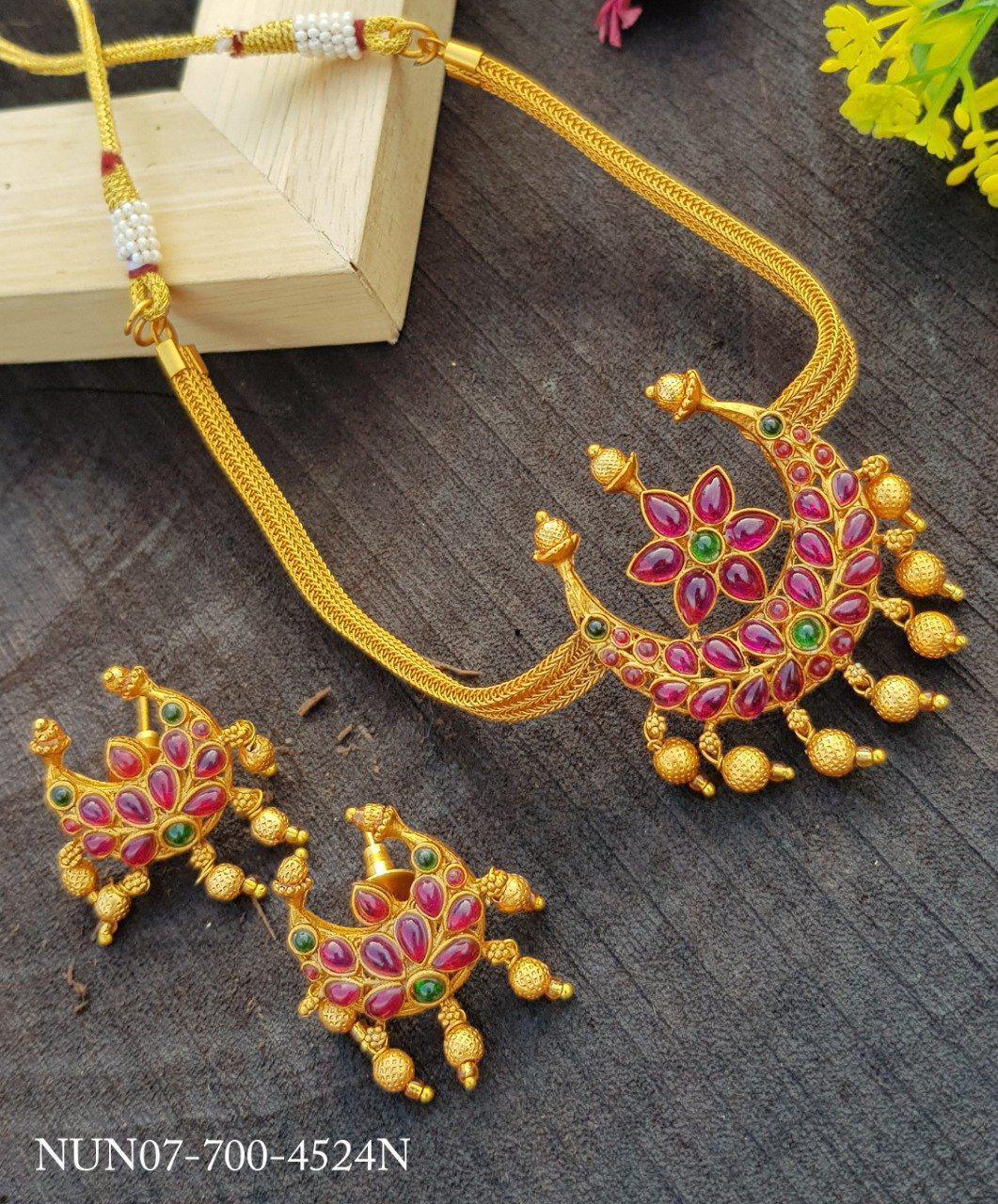 Matt Gold Finish Floral Multi Color Pendant Set