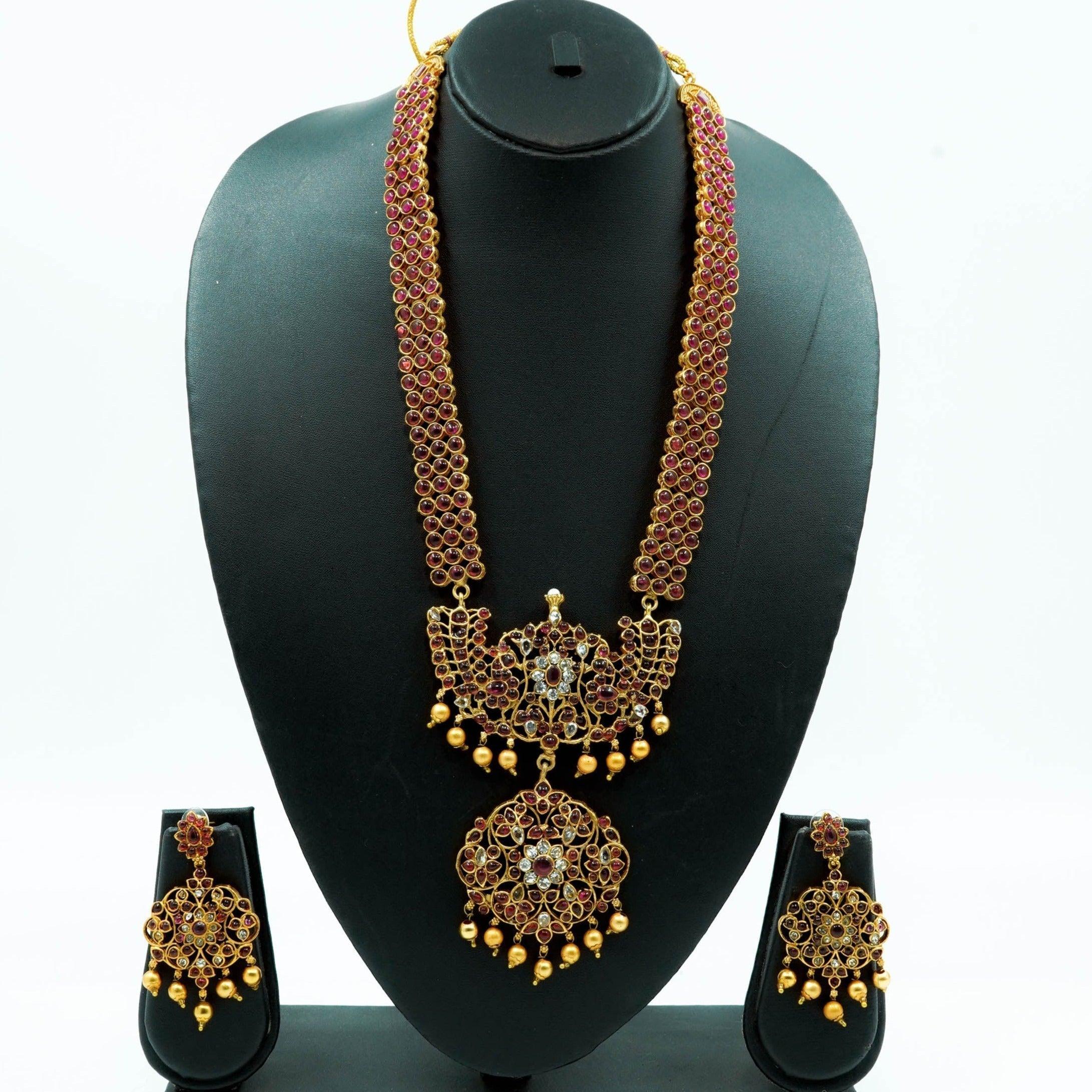 Matt Gold Laxmi Kemp color stone Long Necklace set 7737N - Griiham