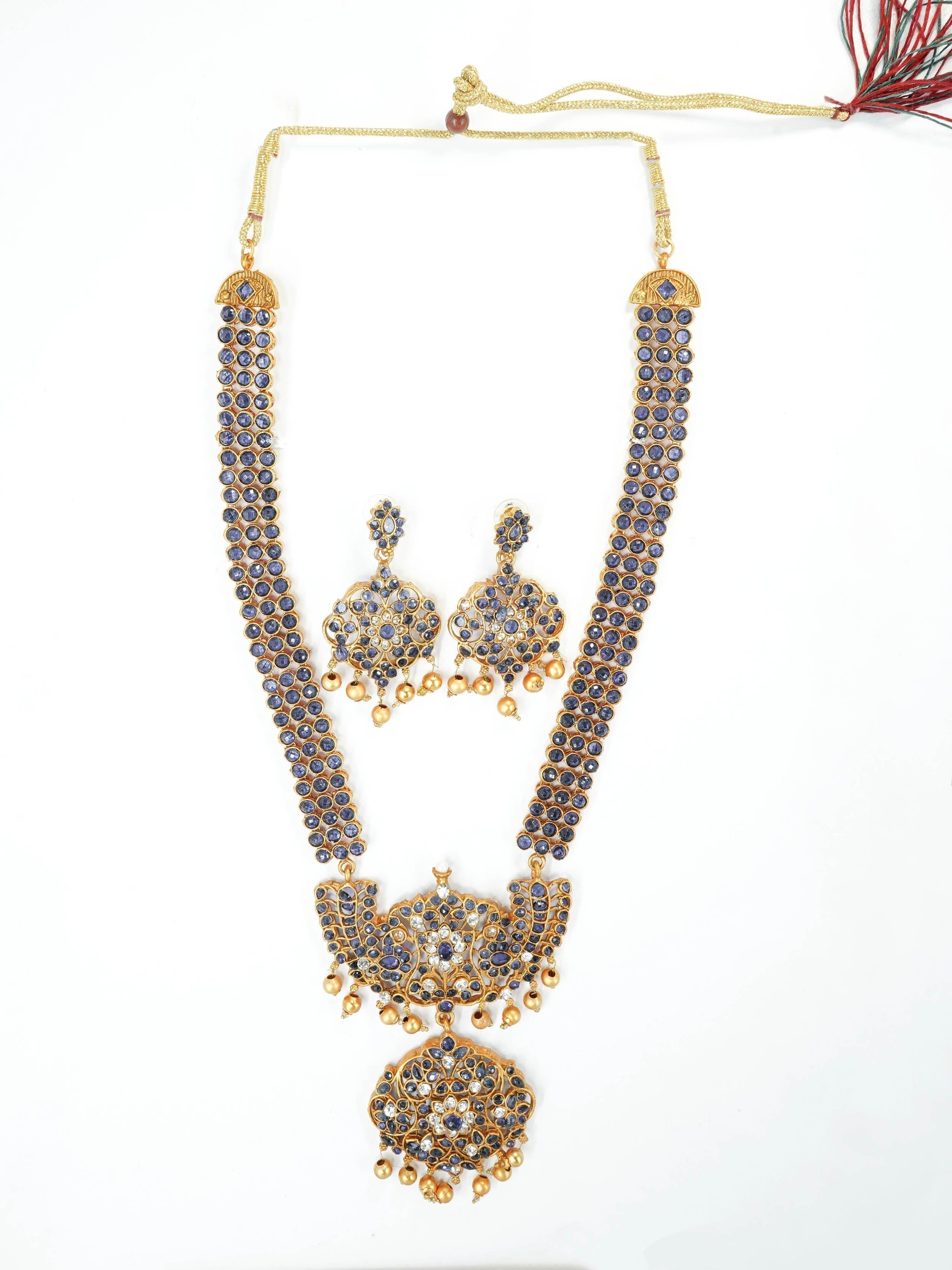 Matt Gold Laxmi Kemp color stone Long Necklace set 9351N - Griiham