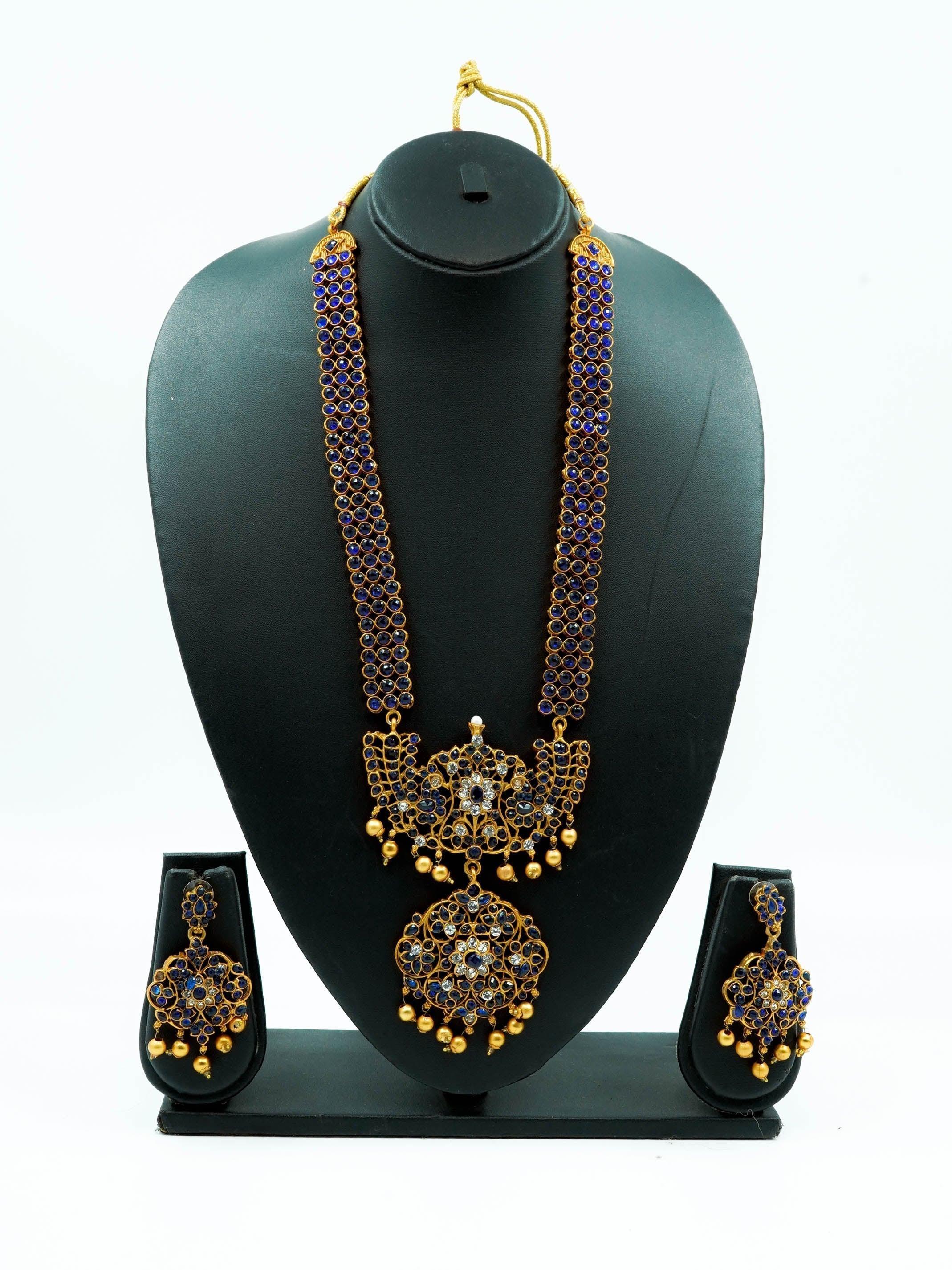 Matt Gold Laxmi Kemp color stone Long Necklace set 9351N - Griiham