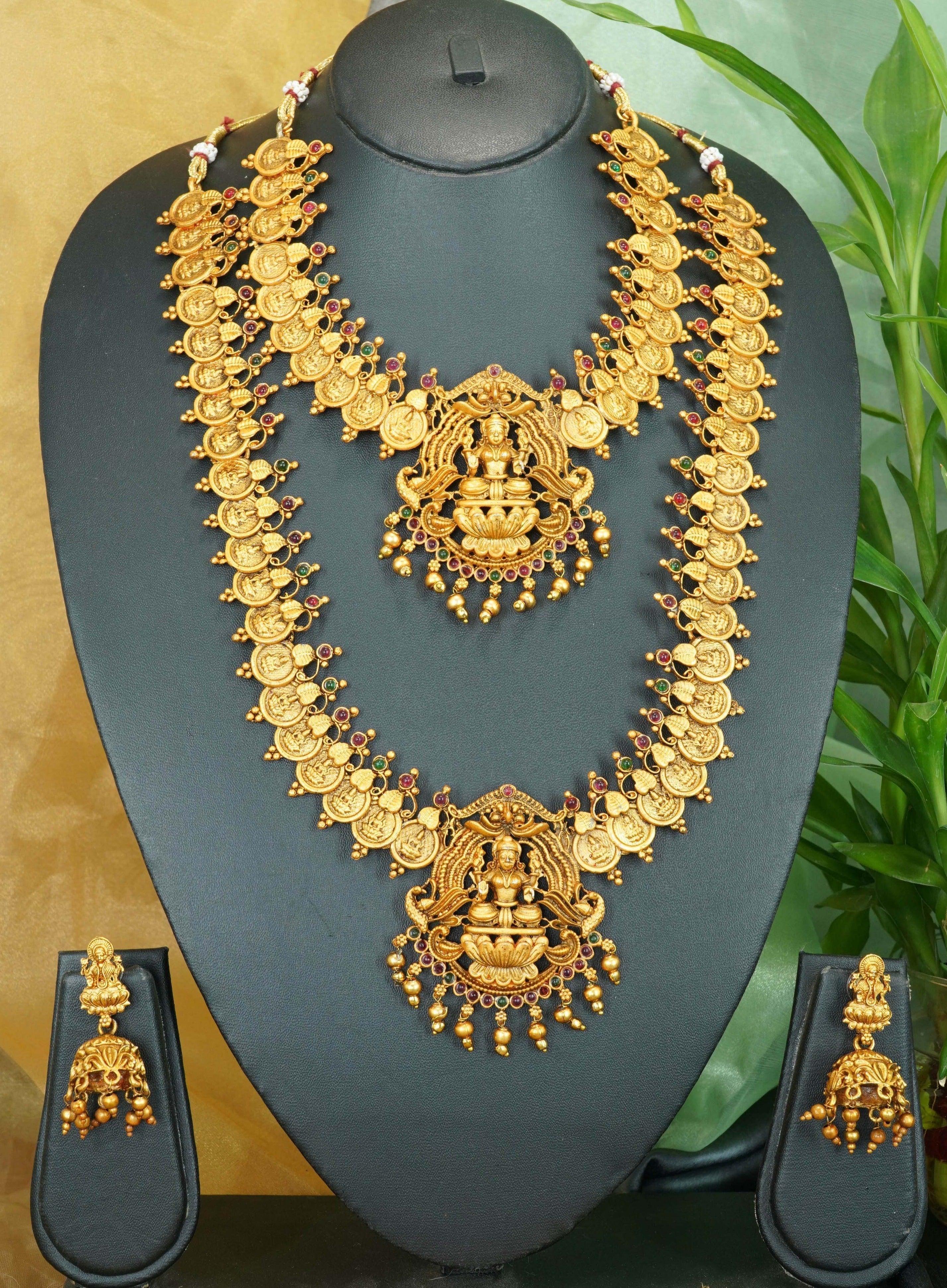 Matt Gold finish Laxmi necklace Combo set 10776N - Griiham