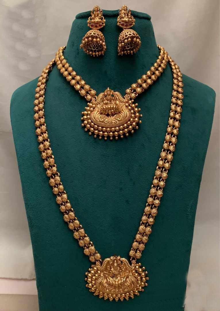 Matt Premium Gold finish Laxmi necklace Combo set - Griiham