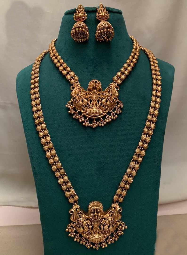 Matt Premium Gold finish Laxmi necklace Combo set - Griiham