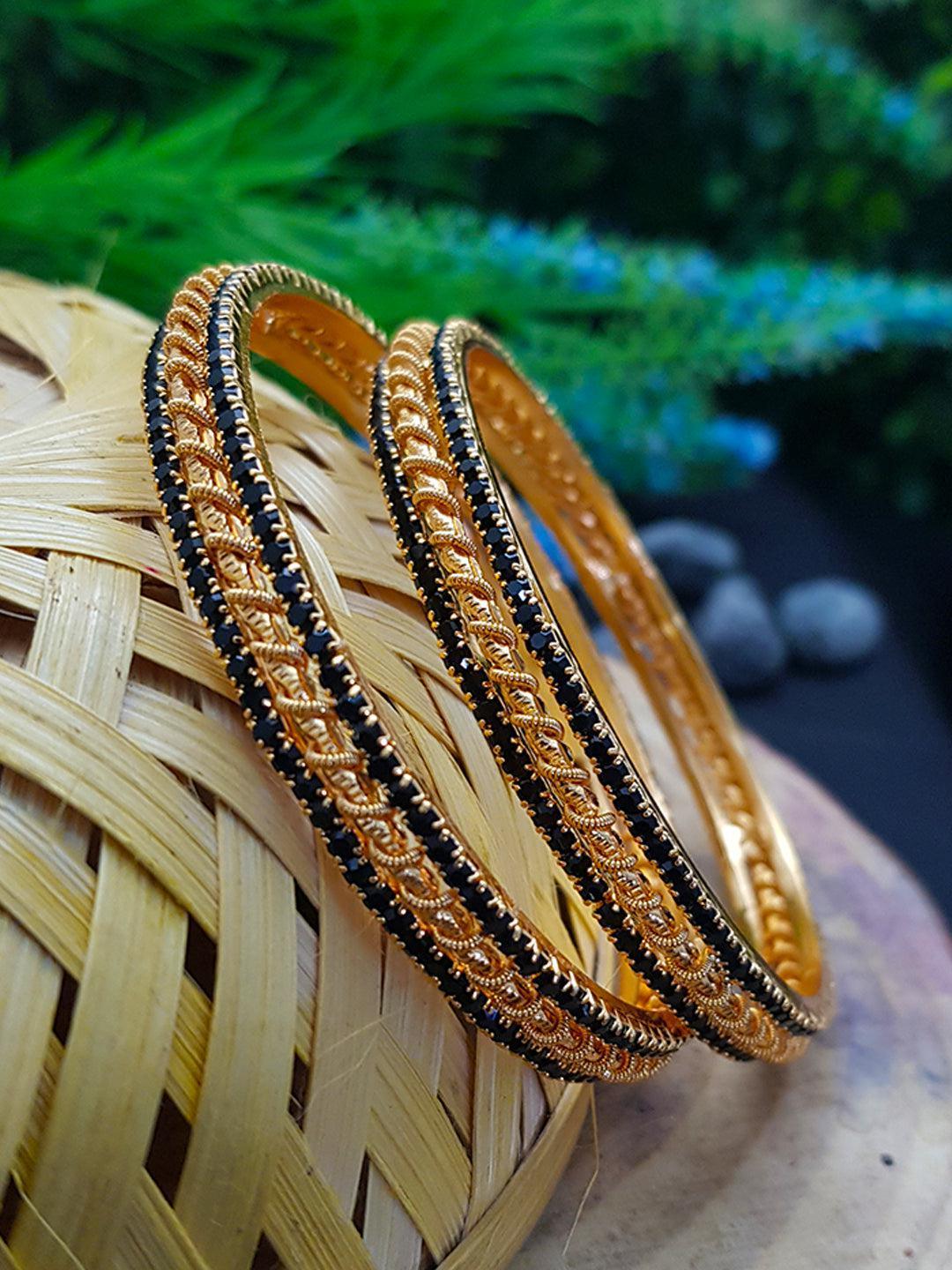 Micro Gold Finish Stone Bangle Latest Design Collection Set of 2 B2SN09-225-2925A-Designer Bangles-season end sale item-2.4-Griiham