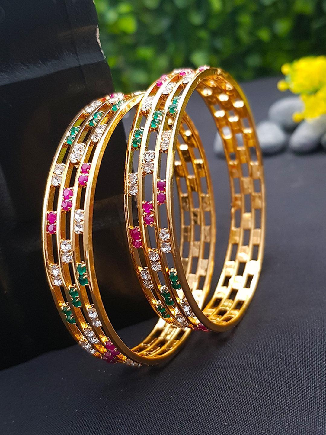 Micro Gold Finish Stone Bangle Latest Design Collection Set of 2 B2SN09-225-2942A-Designer Bangles-season end sale item-2.4-Griiham