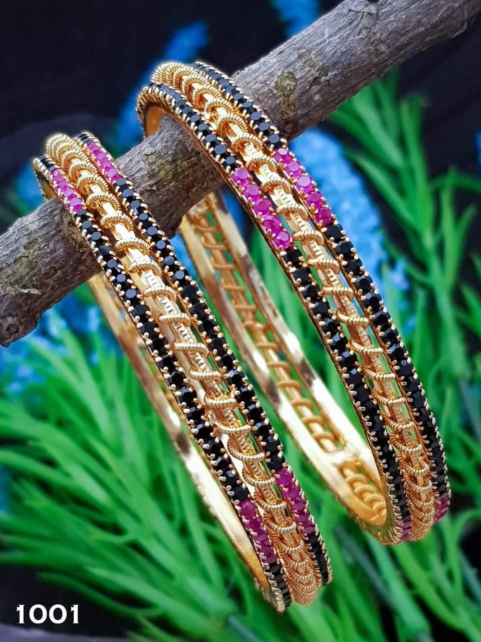 Micro Gold Plated Set of 2 Multi colour stone Bangles