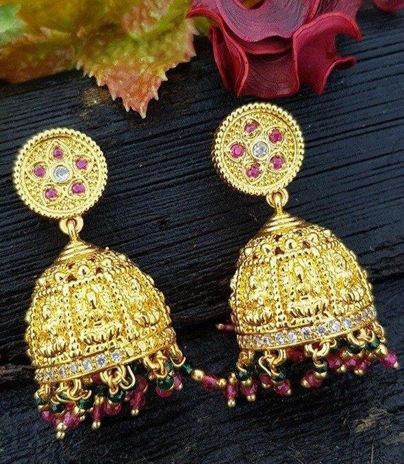 Micro Gold Plated Temple Collecion Earrings Jhumkas