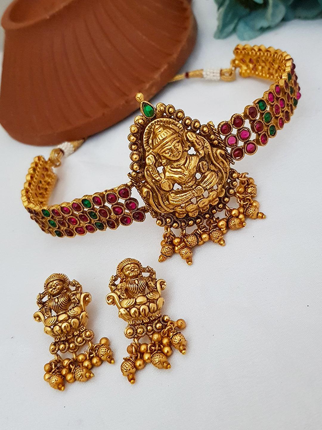 Micro Gold Polish Premium Laxmi Sleek Choker set