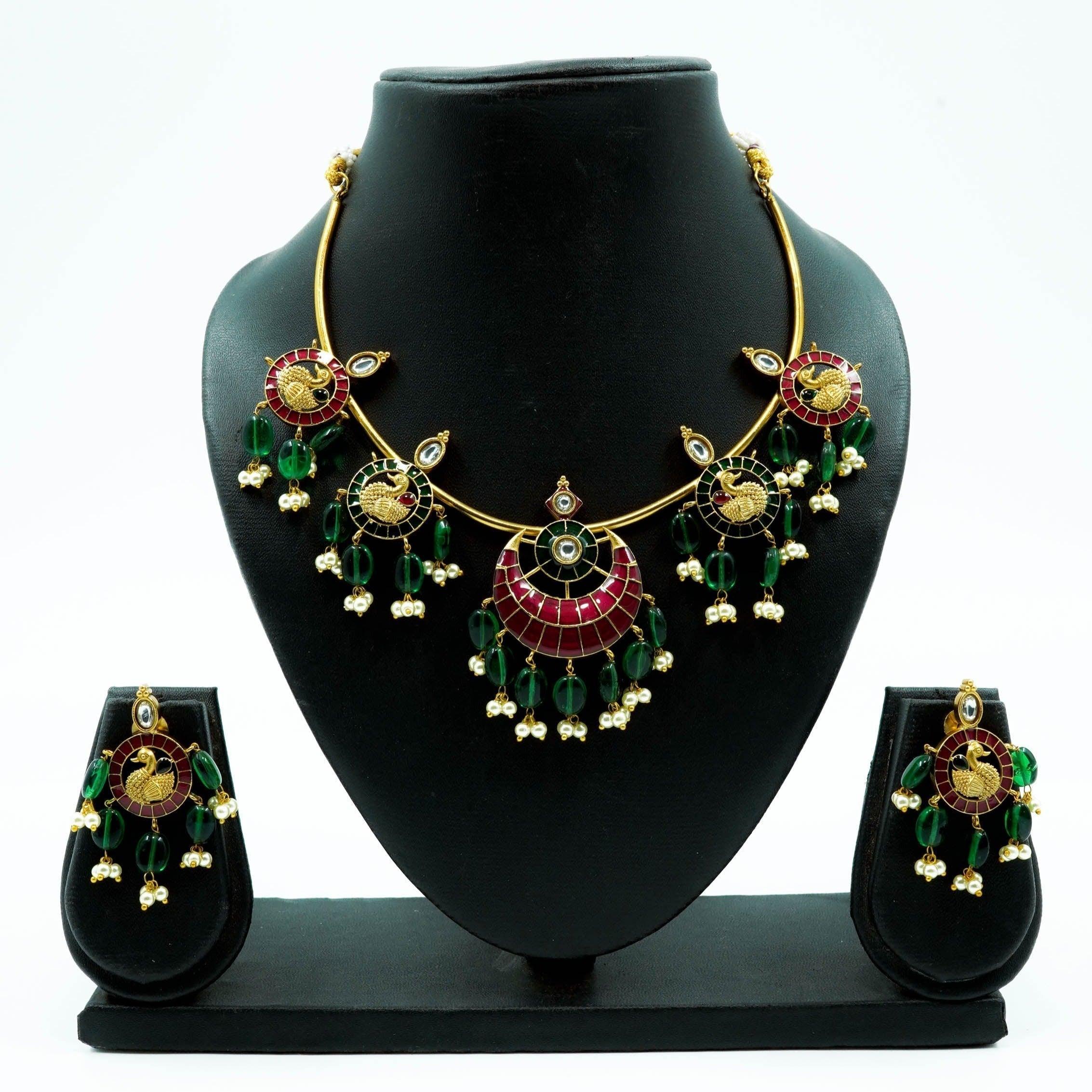 MicroGold Plated Classic Meenakari with kundan Necklace set 10417N - Griiham