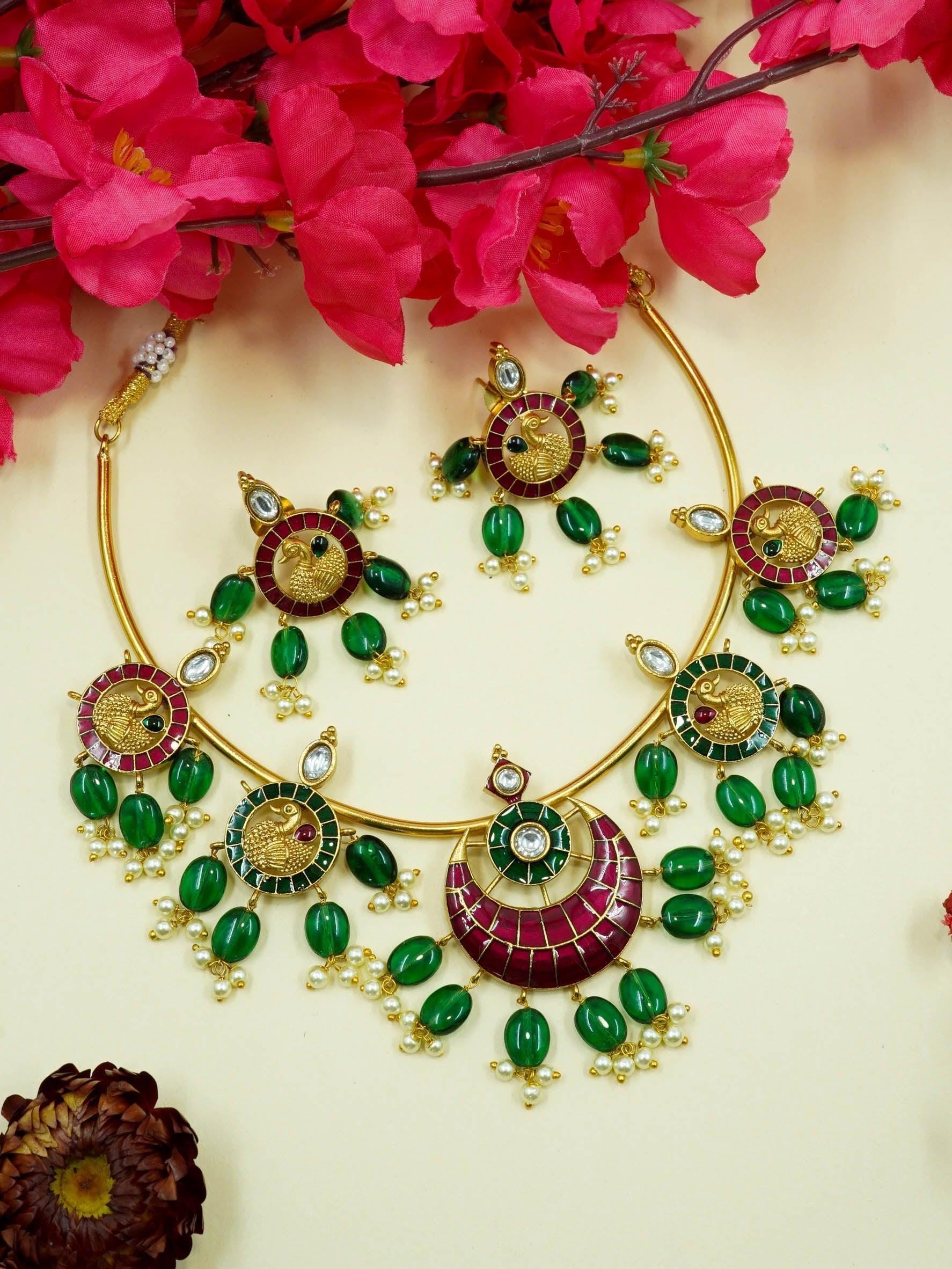 MicroGold Plated Classic Meenakari with kundan Necklace set 10417N - Griiham