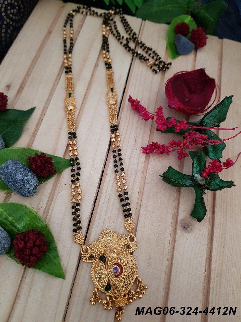 Microgold plated Black bead Managalsutram Mangalya chain 30 inches