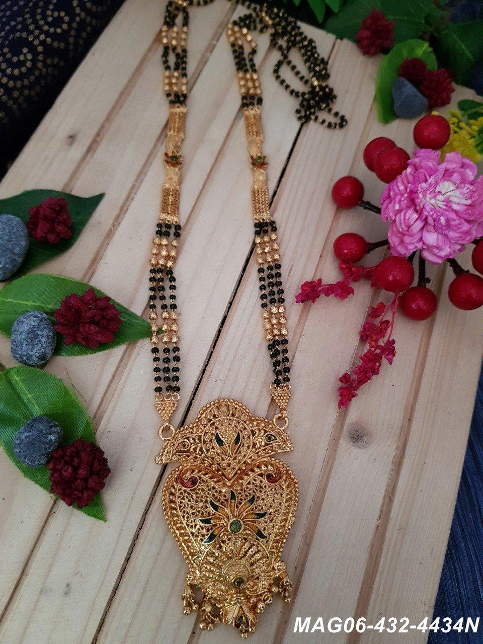 Microgold plated Black bead Managalsutram Mangalya chain 30 inches