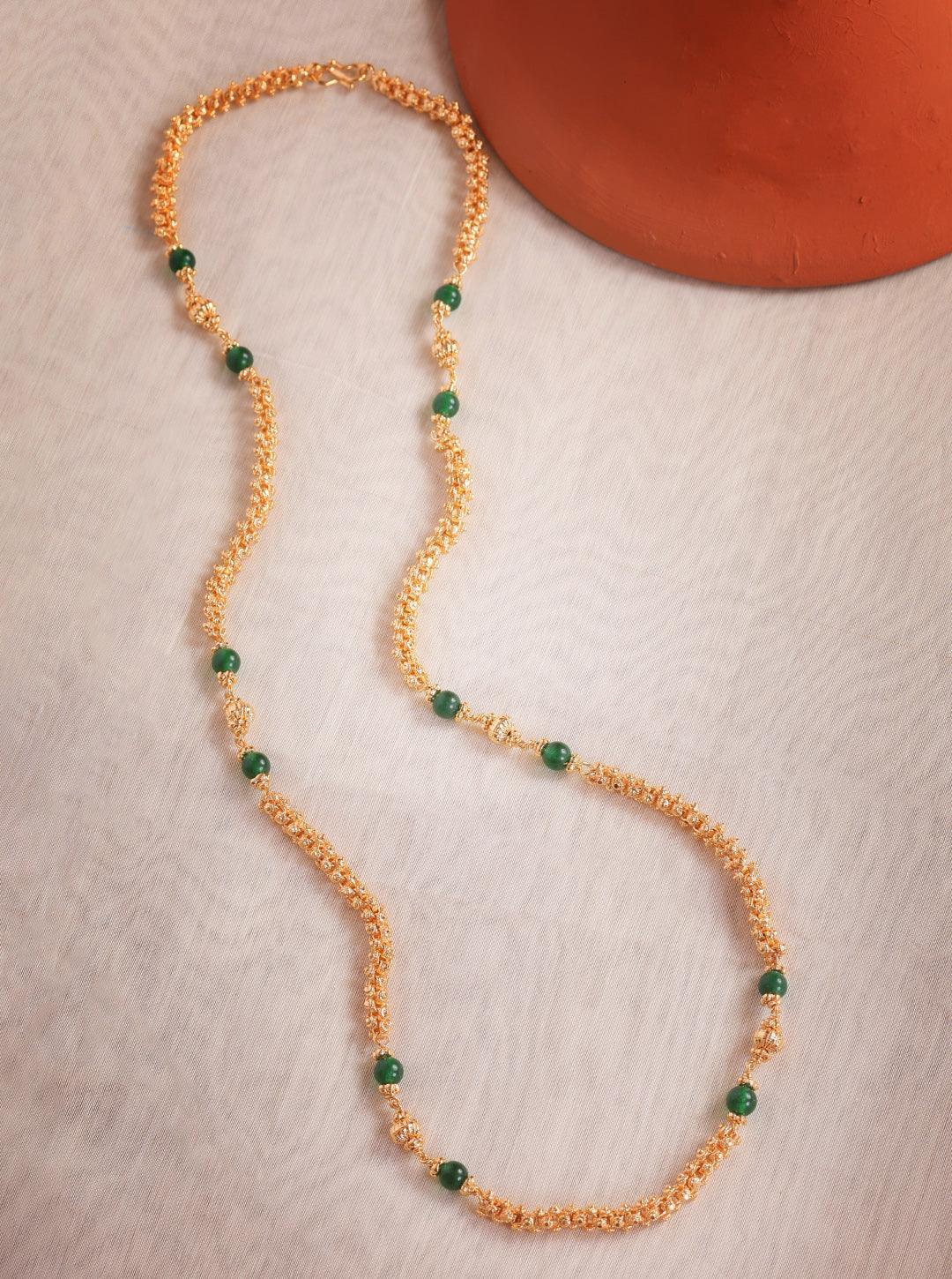 Microgold plating Green bead/Jade  Mangalya chain 30 inches