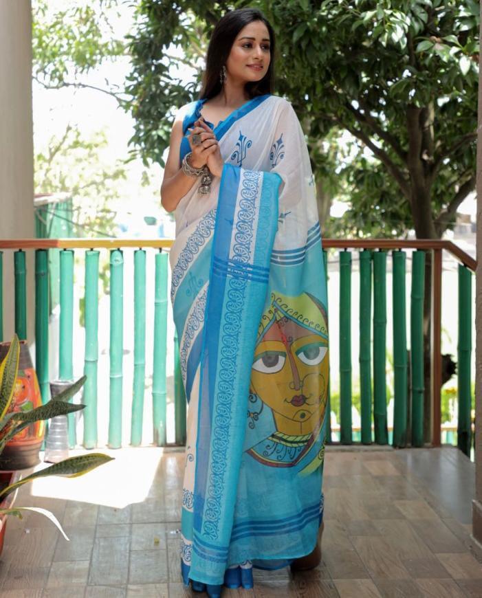 Mono cotton sarees with all DURGA PUJA PRINT 17541N - Griiham