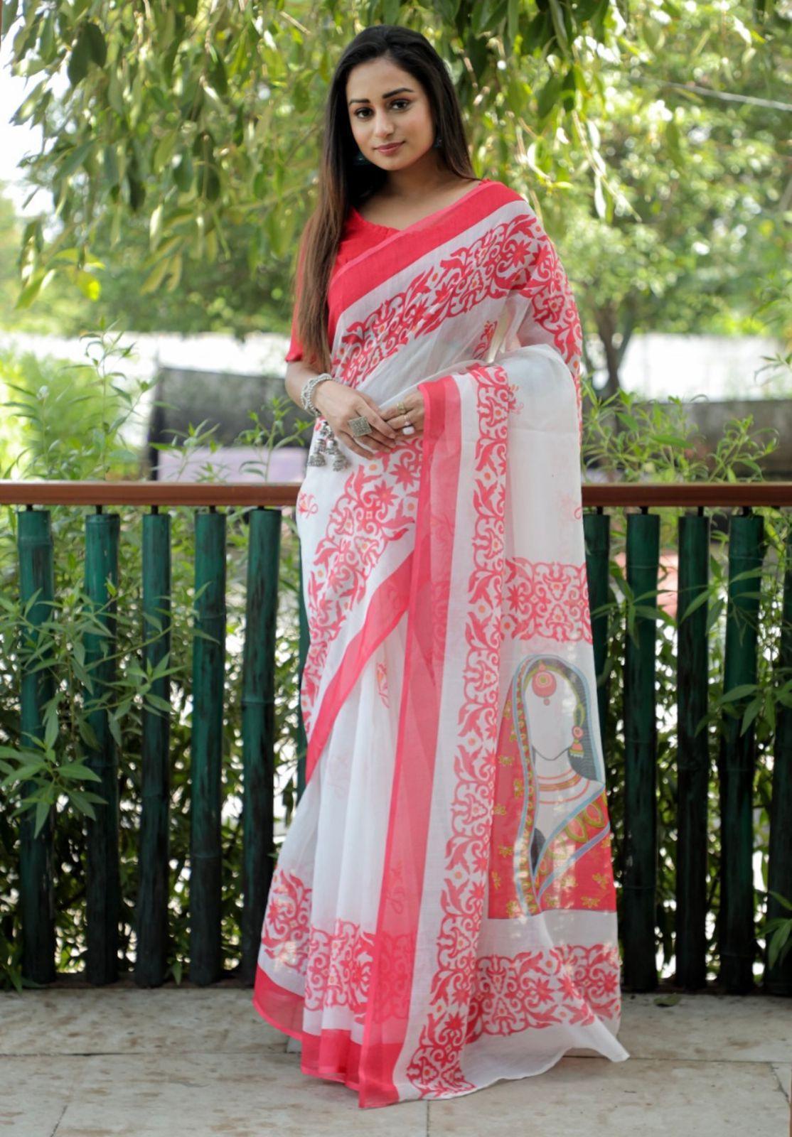 Mono-cotton sarees with all DURGA PUJA PRINT design along with zari 17530N -1 - Griiham