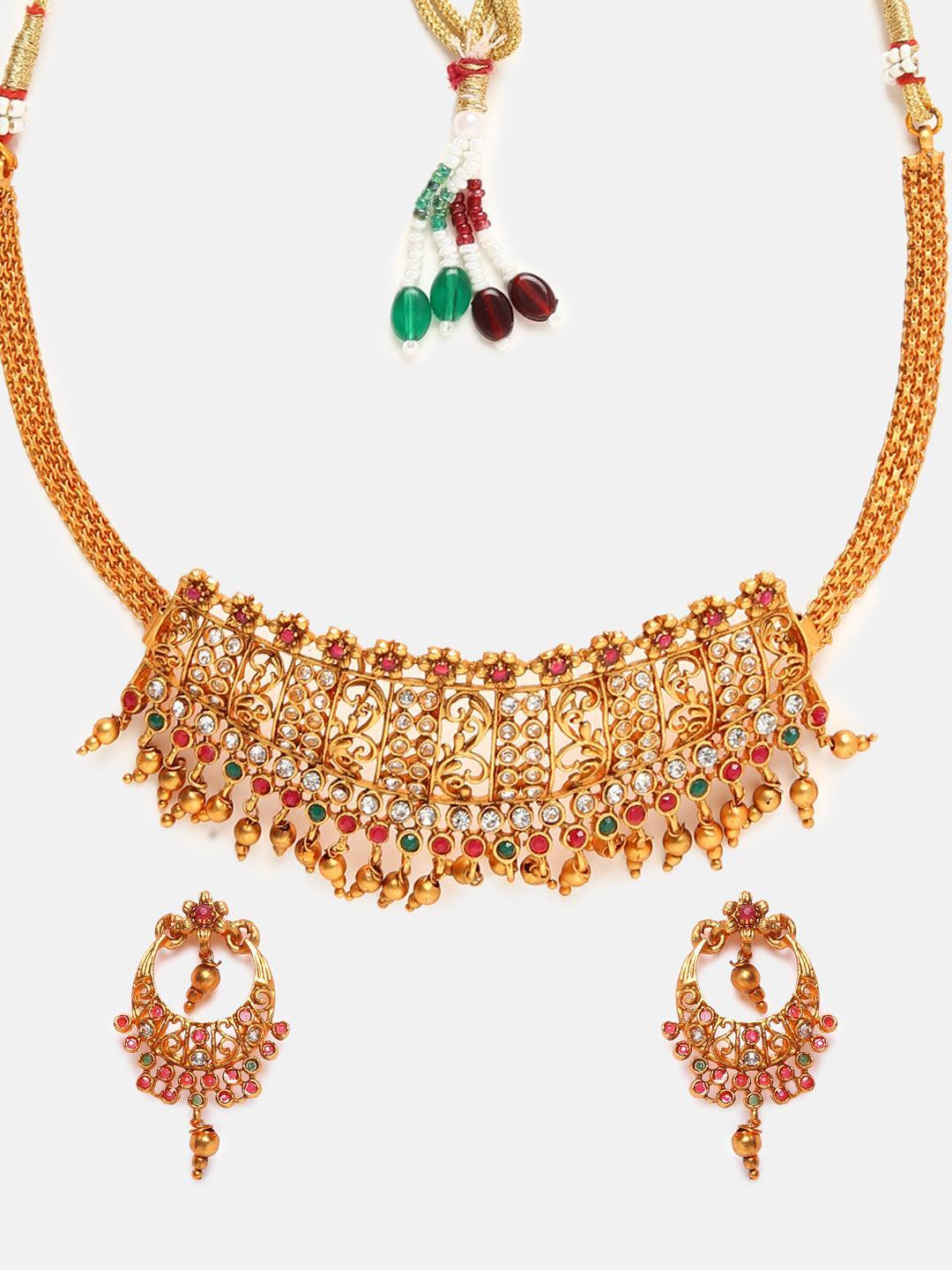 Multicolor stones choker Necklace set - Griiham