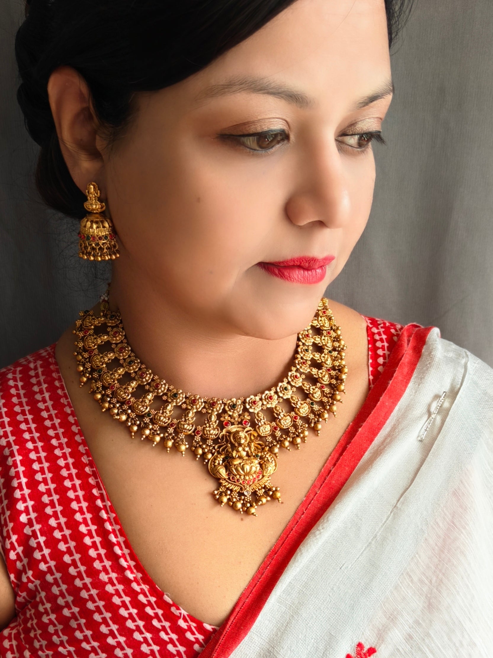 Antique Premium Gold finish Laxmi necklace set