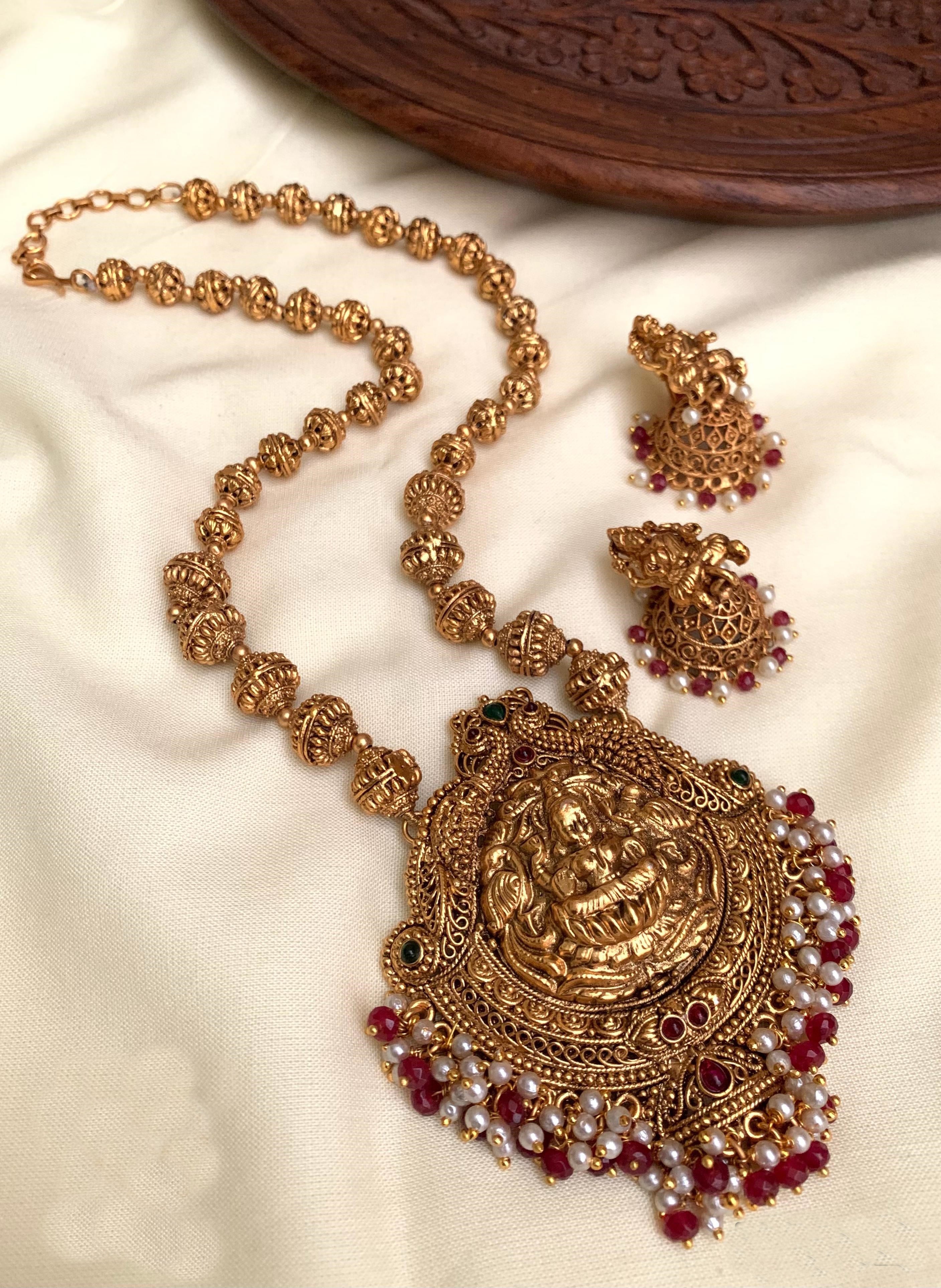 Gold Plated Gundumala Lakshmi Necklace Set