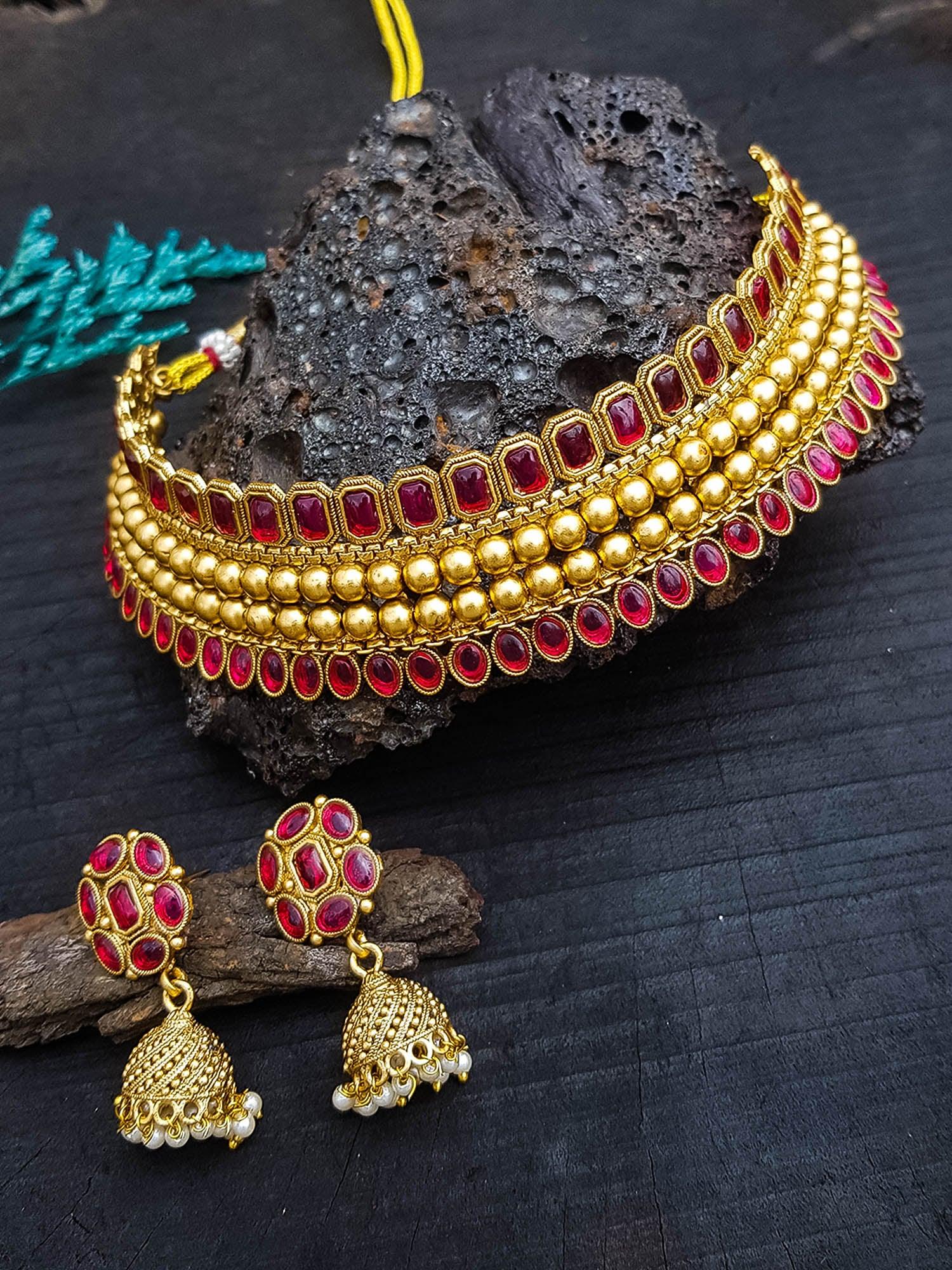 Gold Plated Choker Necklace Set multicolor