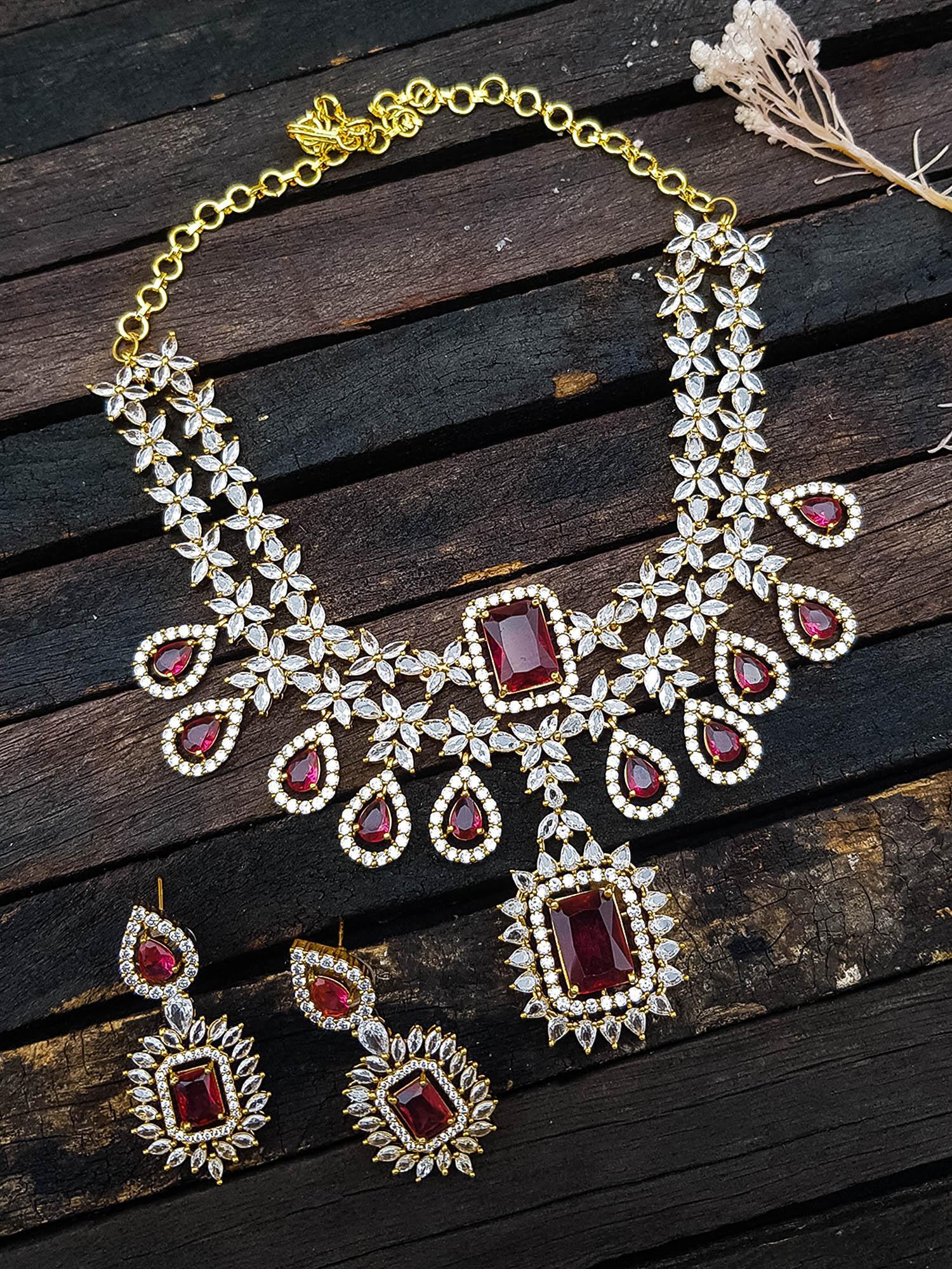 Gold Plated Premium Layered Bridal CZ Necklace Set