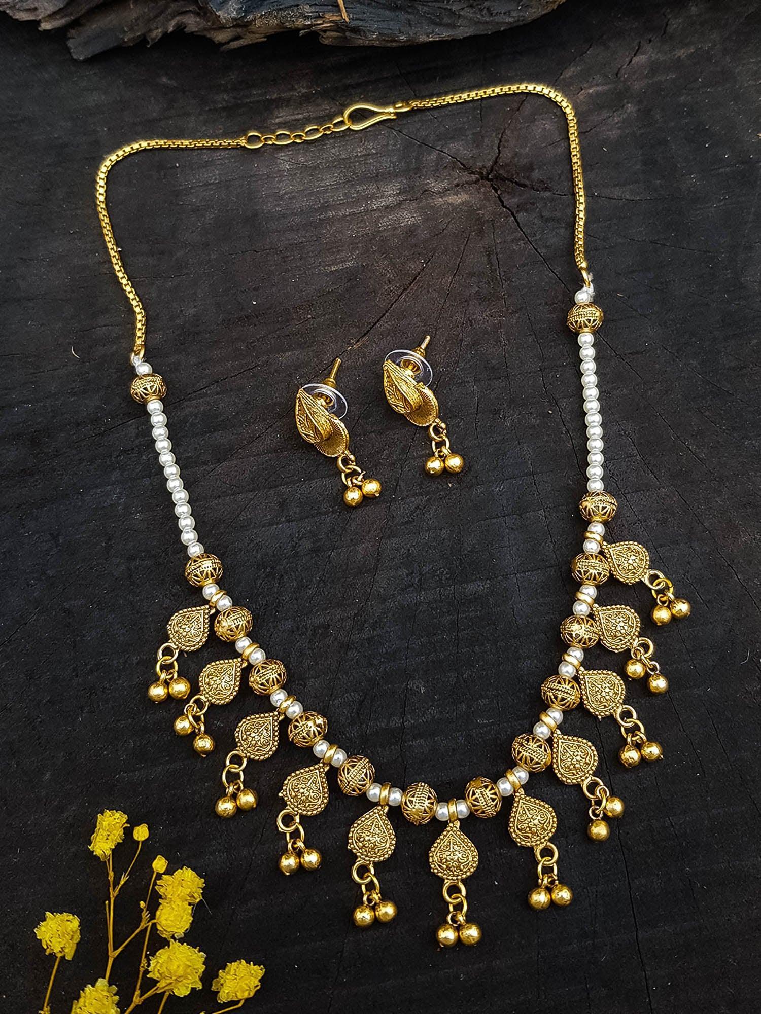 Antique Gold Plated Pearl Necklace Set