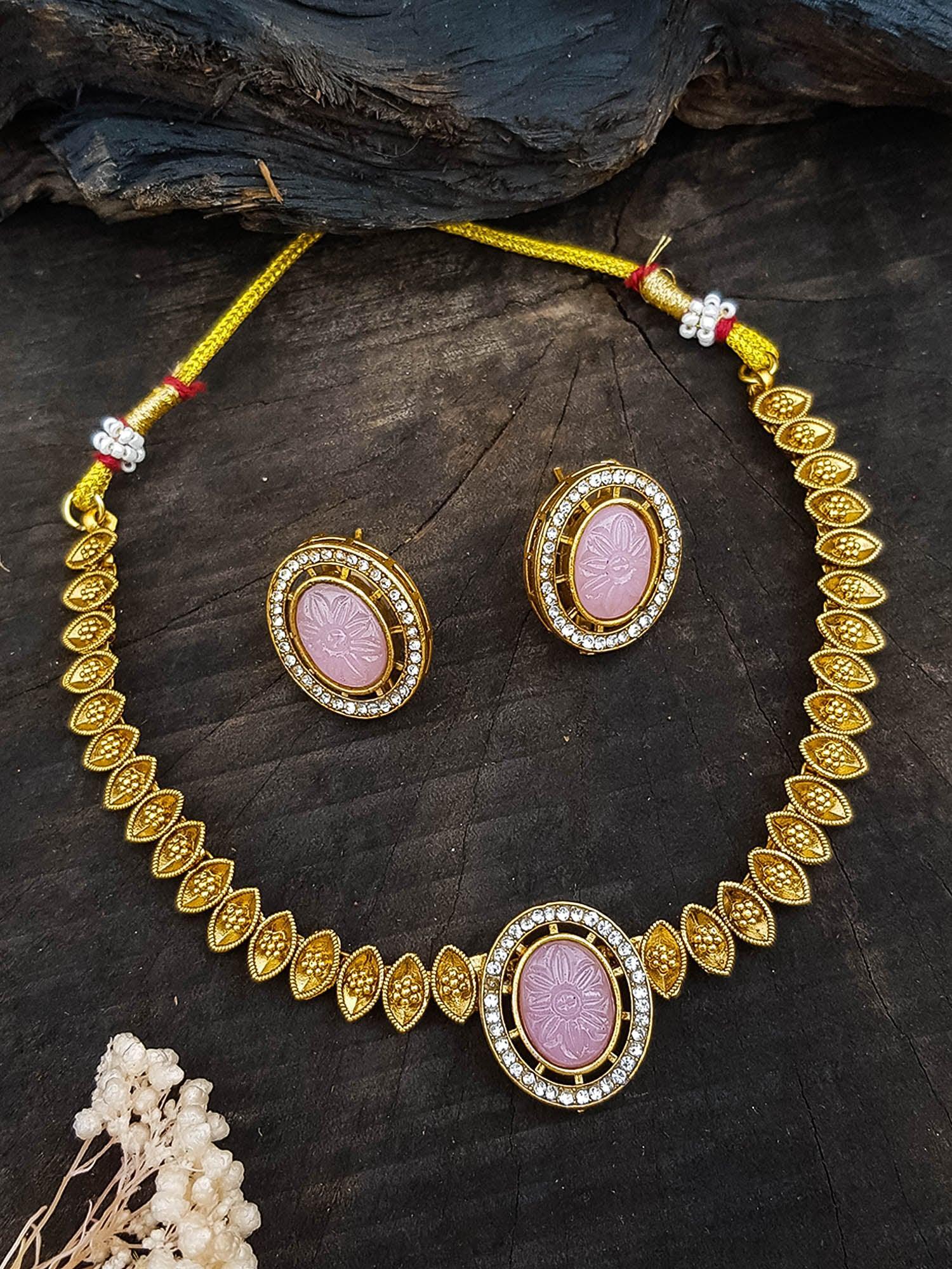 Gold Plated Choker Necklace Set multicolor