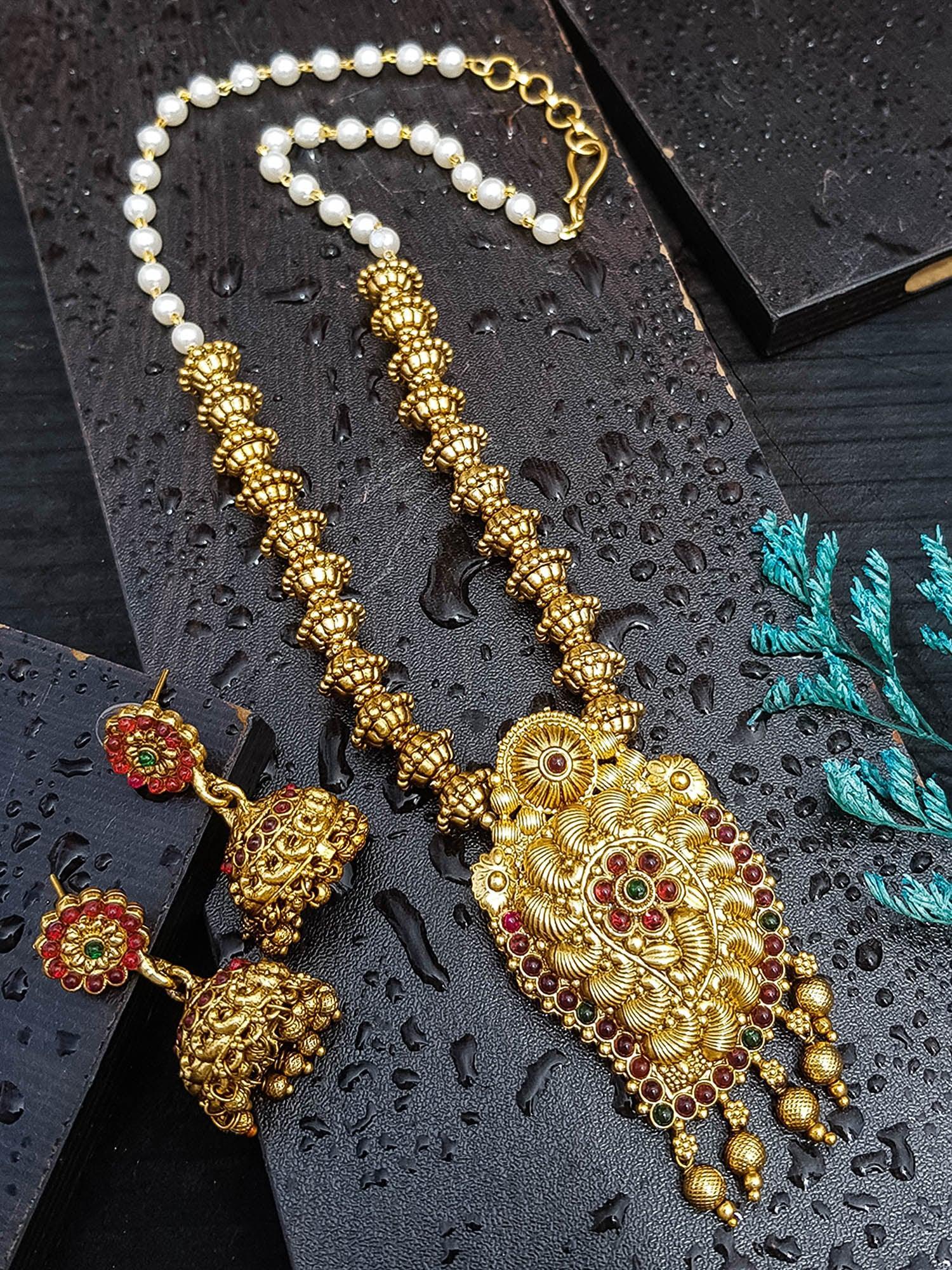 Gold Plated Long Temple design Necklace Set