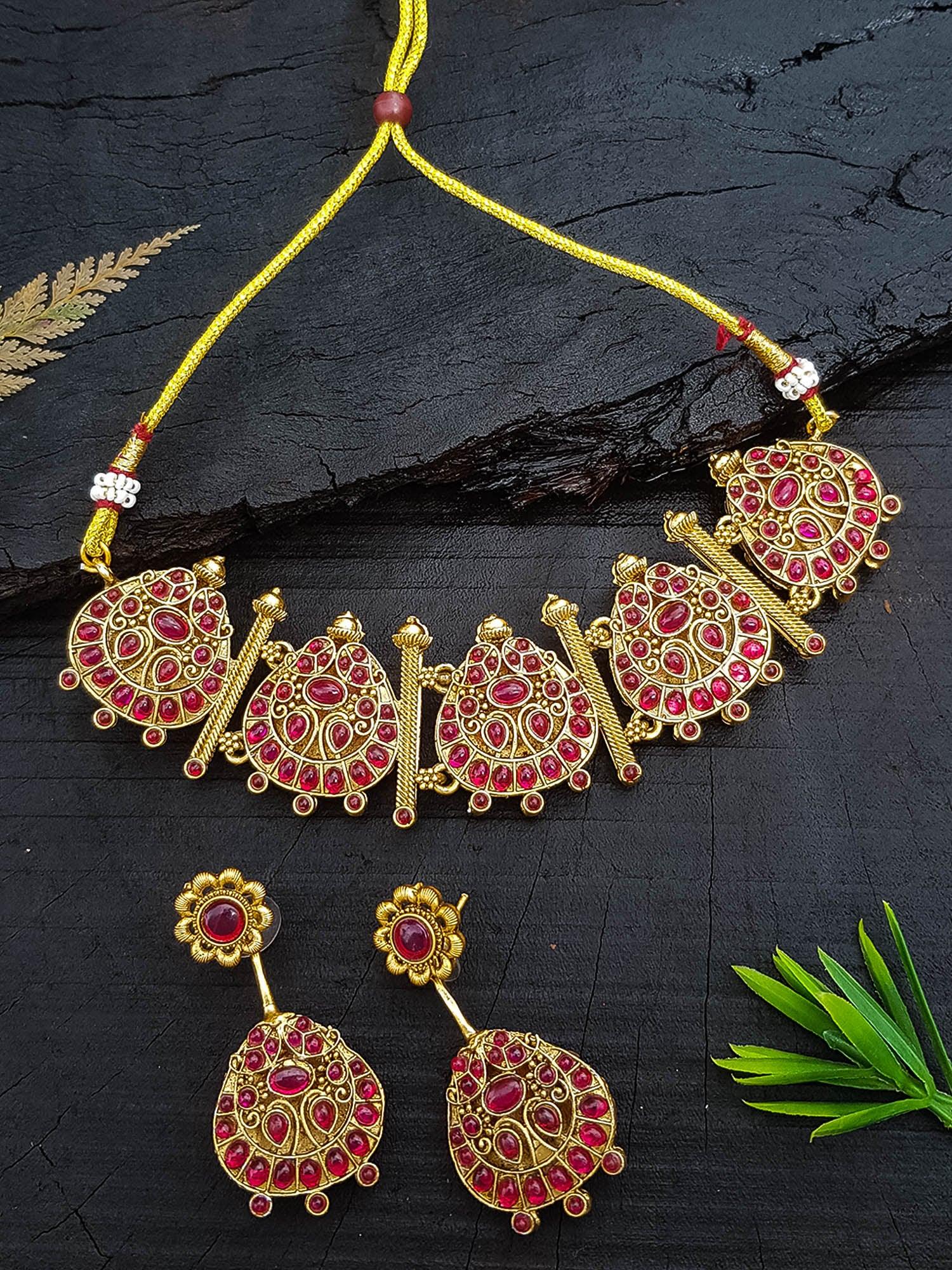 Gold Plated Reversible Short Necklace Set