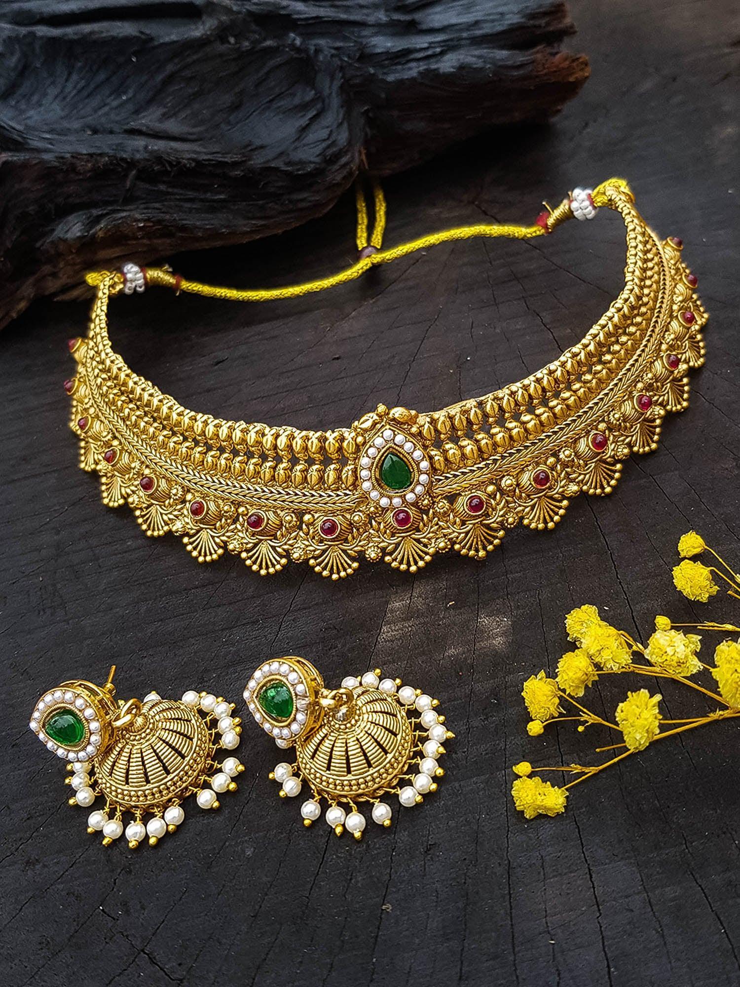 Gold Plated Choker Necklace Set multicolor