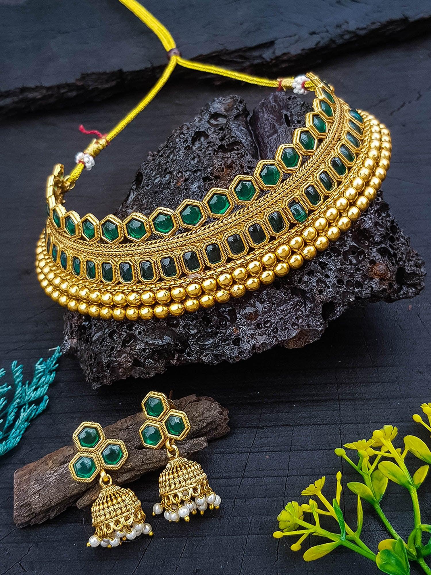 Gold Plated Stone Choker Necklace Set