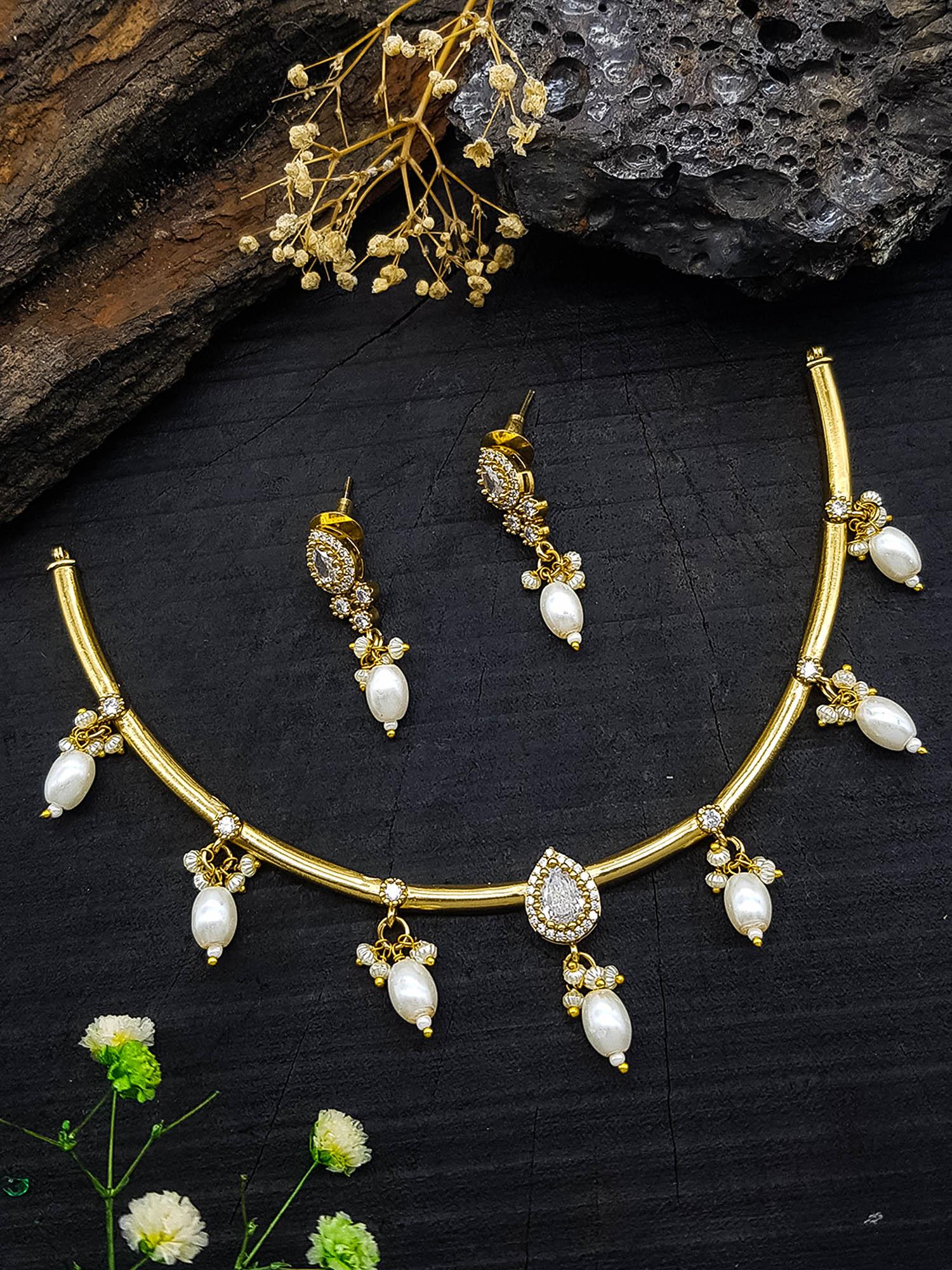 Gold Plated Short Necklace Set in Zercons