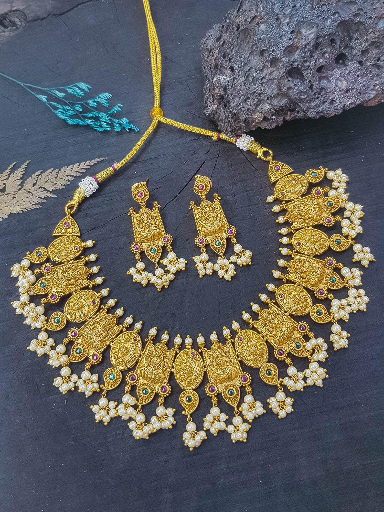 Premium Gold Finish High Quality Short Necklace Set with AD stones for all occasion