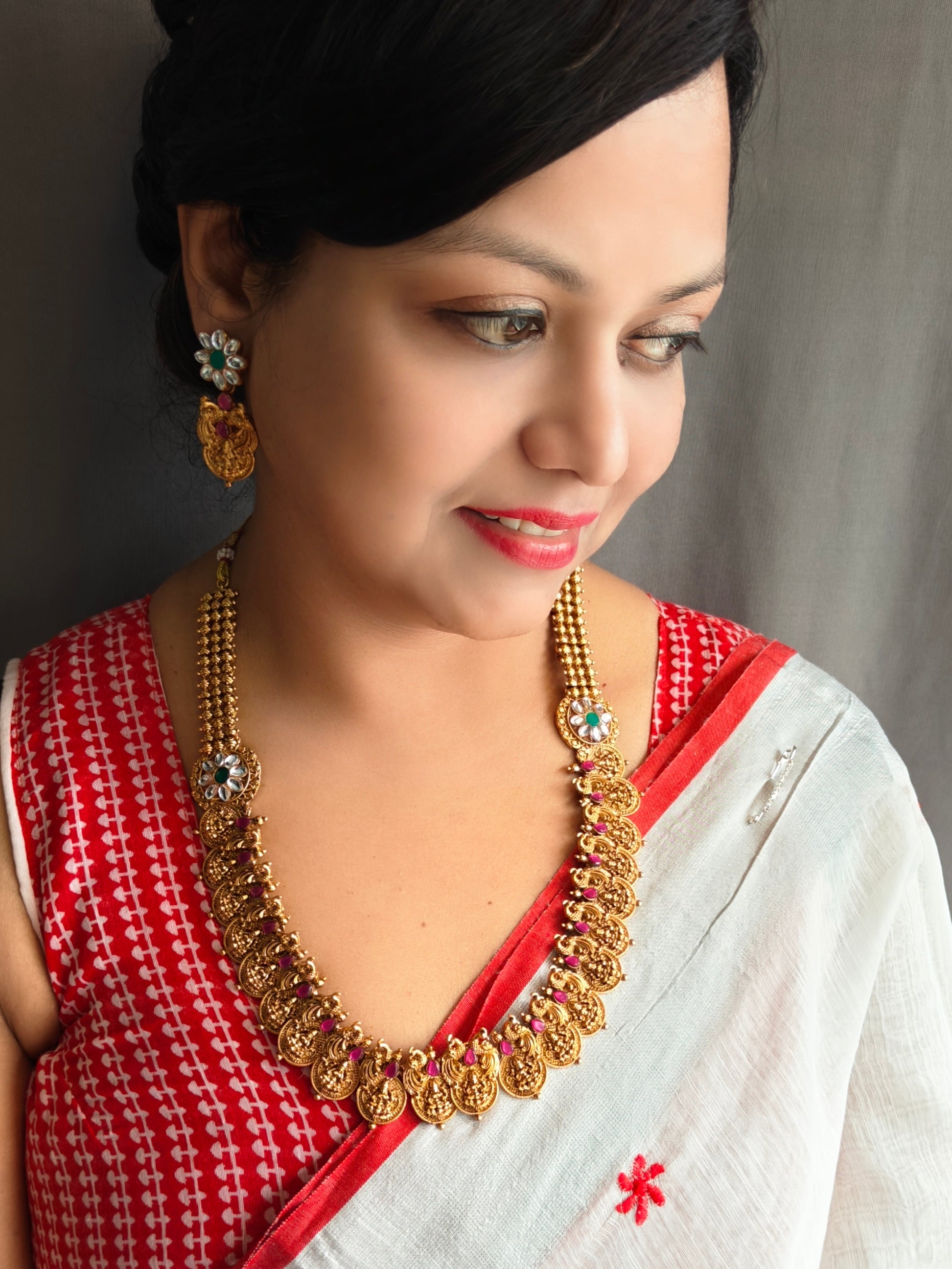 Gold Plated Long with Laxmi Coin  Necklace Set