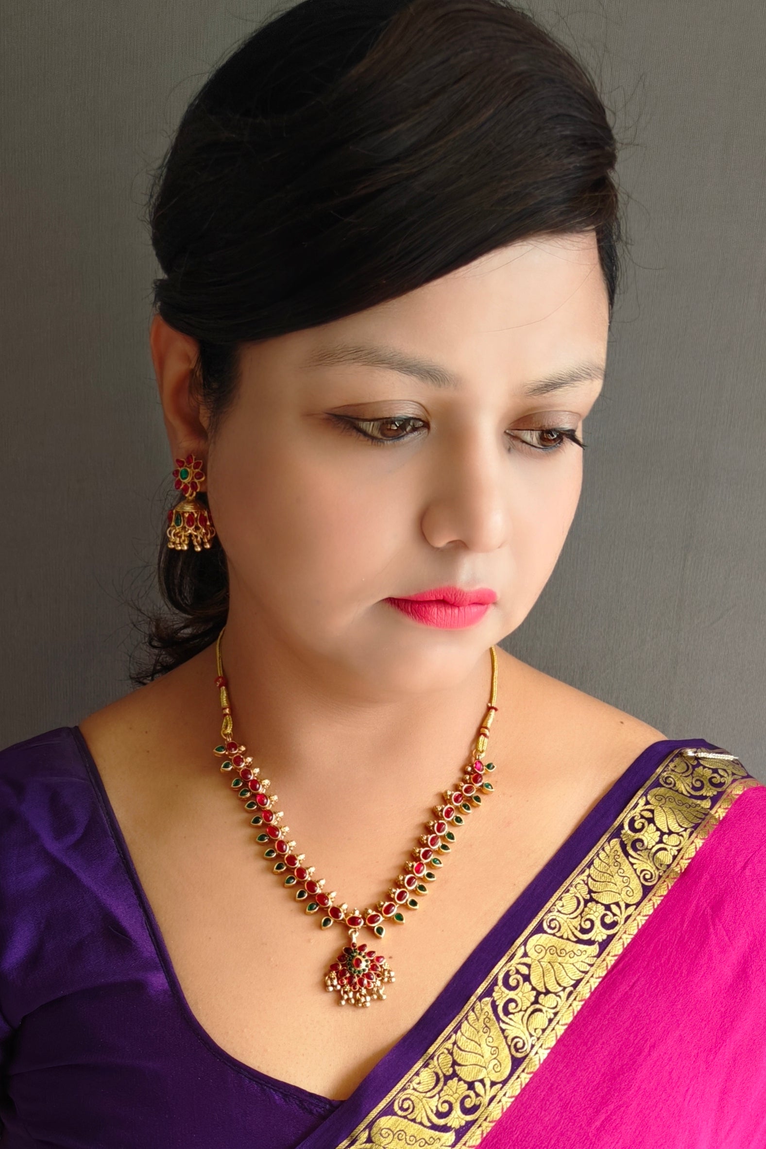 Premium Sayara Collection Elegant Ruby & emerald Necklace Set