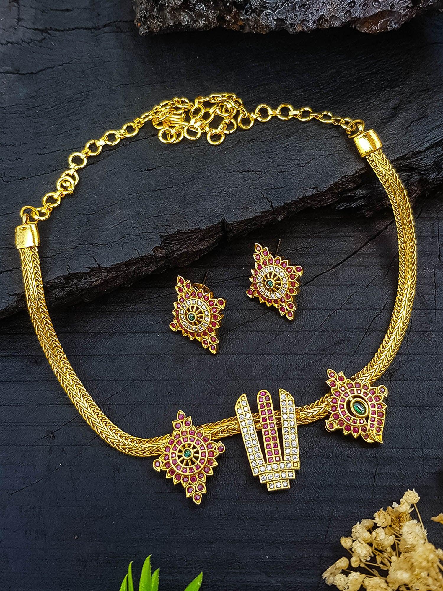 Gold Plated Temple Design short necklace