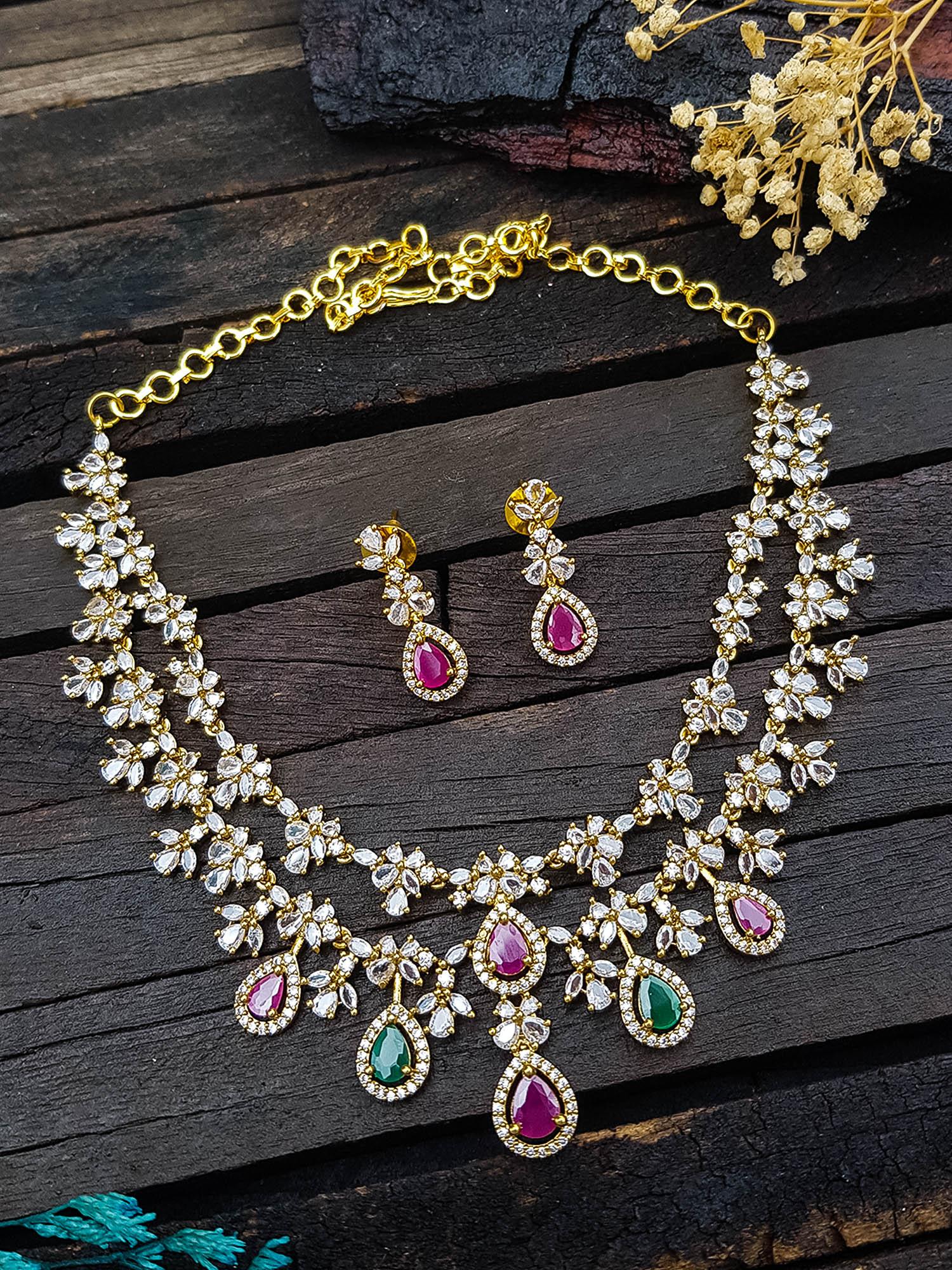 Premium Quality Short necklace set with Interchangeable Stones 5 colour