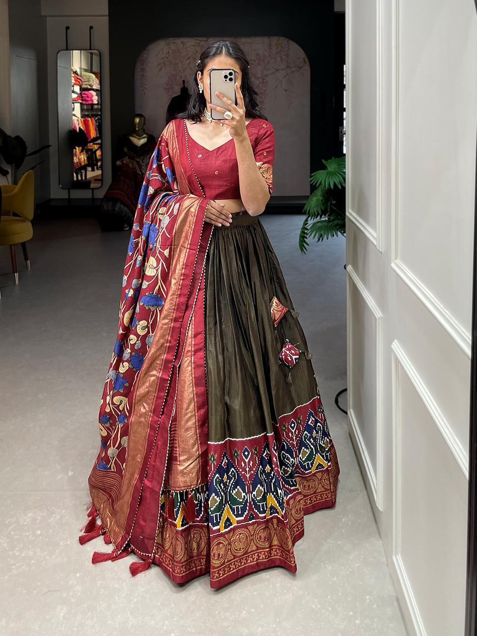 Navaratri Special Dola Silk Lehenga Work Printed with foil work (unstiched blouse) 17228N - Griiham